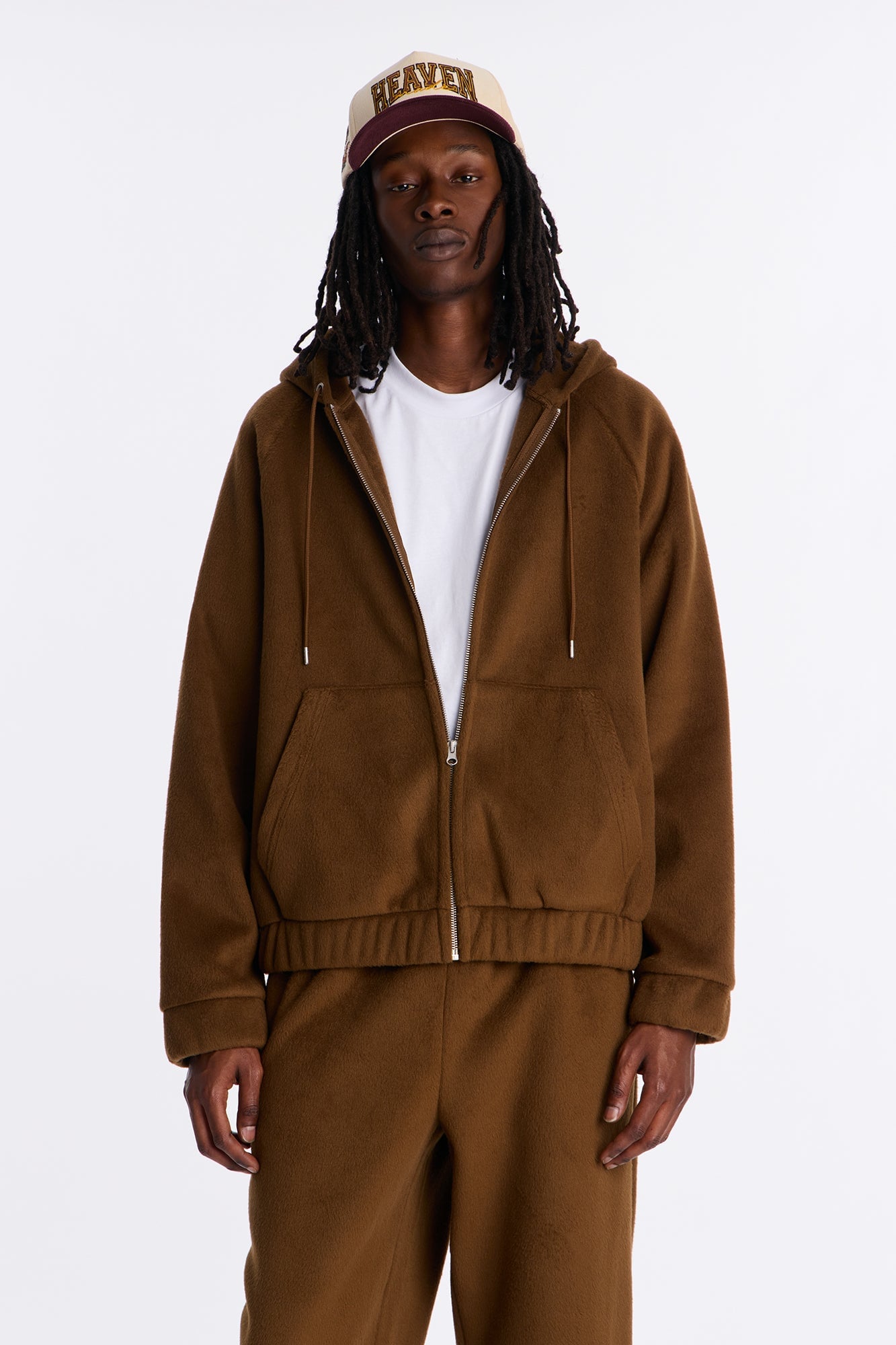 Fuzzy Textured Premium Zip Up Hoodie - Brown image 6