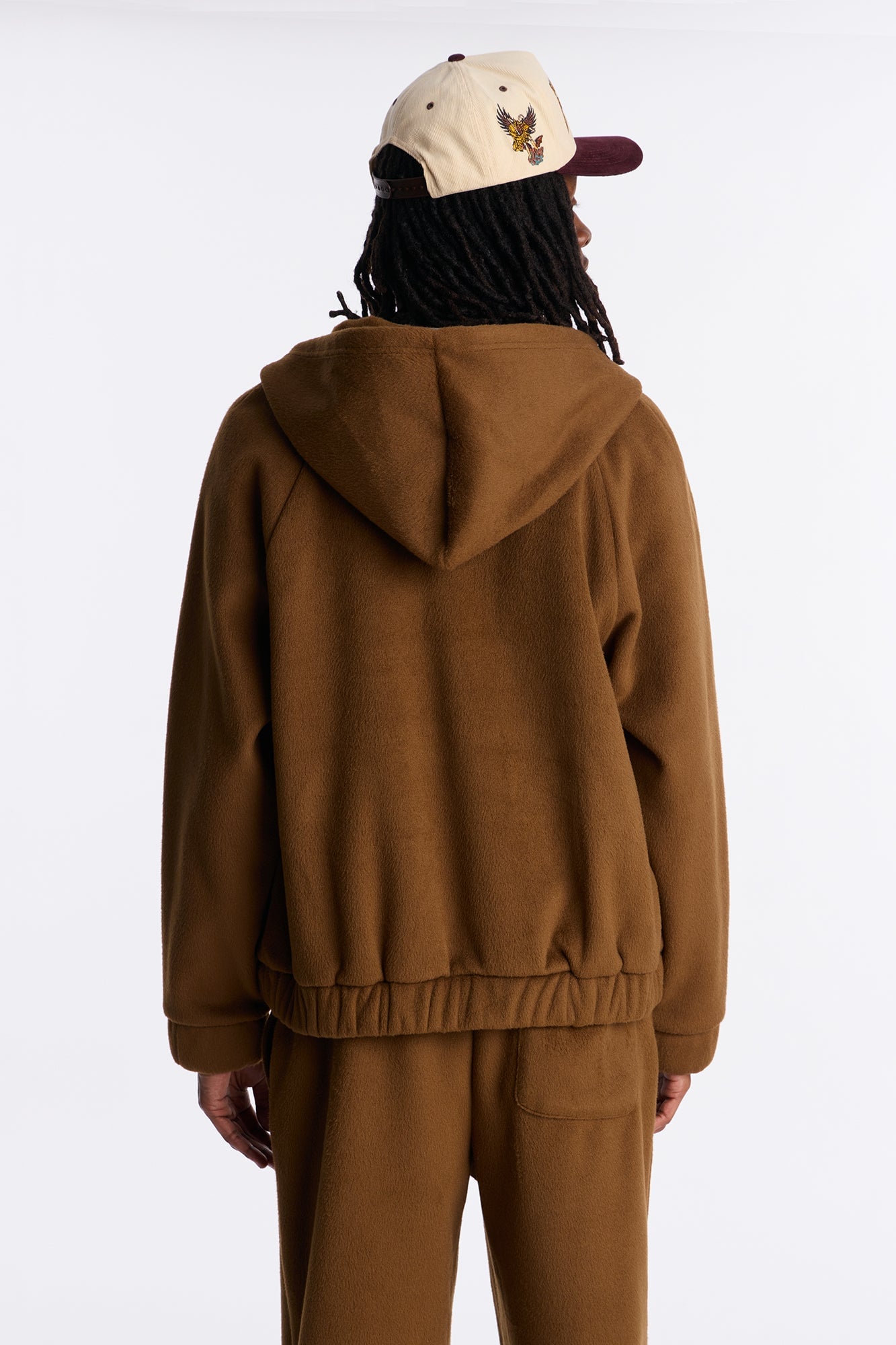 Fuzzy Textured Premium Zip Up Hoodie - Brown image 9