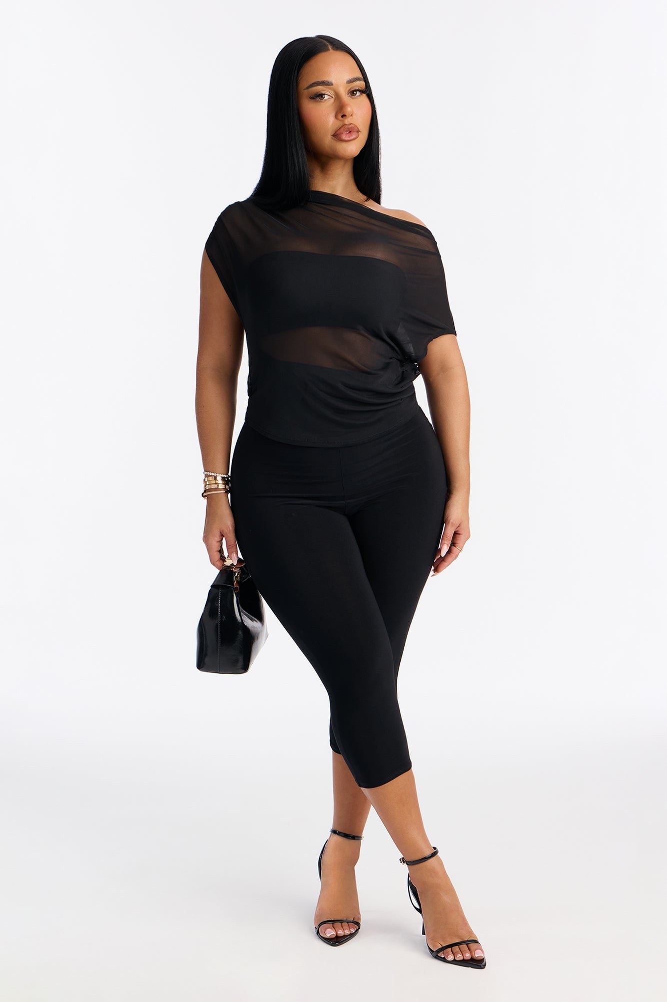 Breanna Mesh Capri Leg Jumpsuit - Black image 4