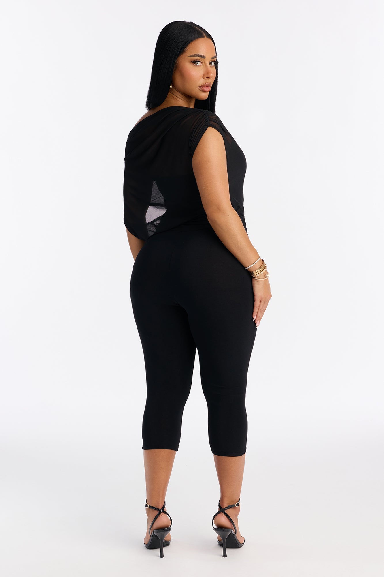 Breanna Mesh Capri Leg Jumpsuit - Black image 6