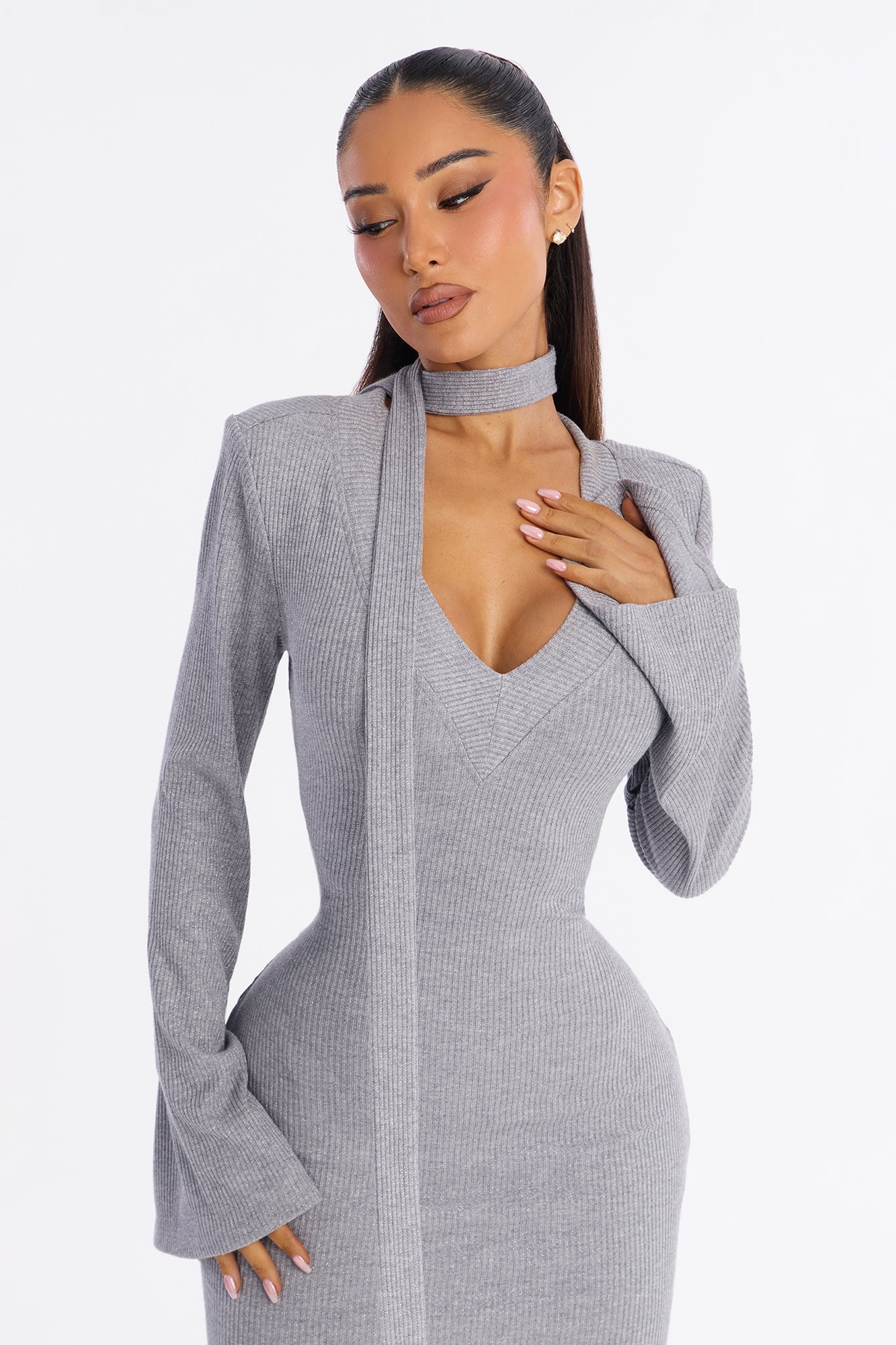 Camila Metallic Sweater Midi Dress - Grey image 6