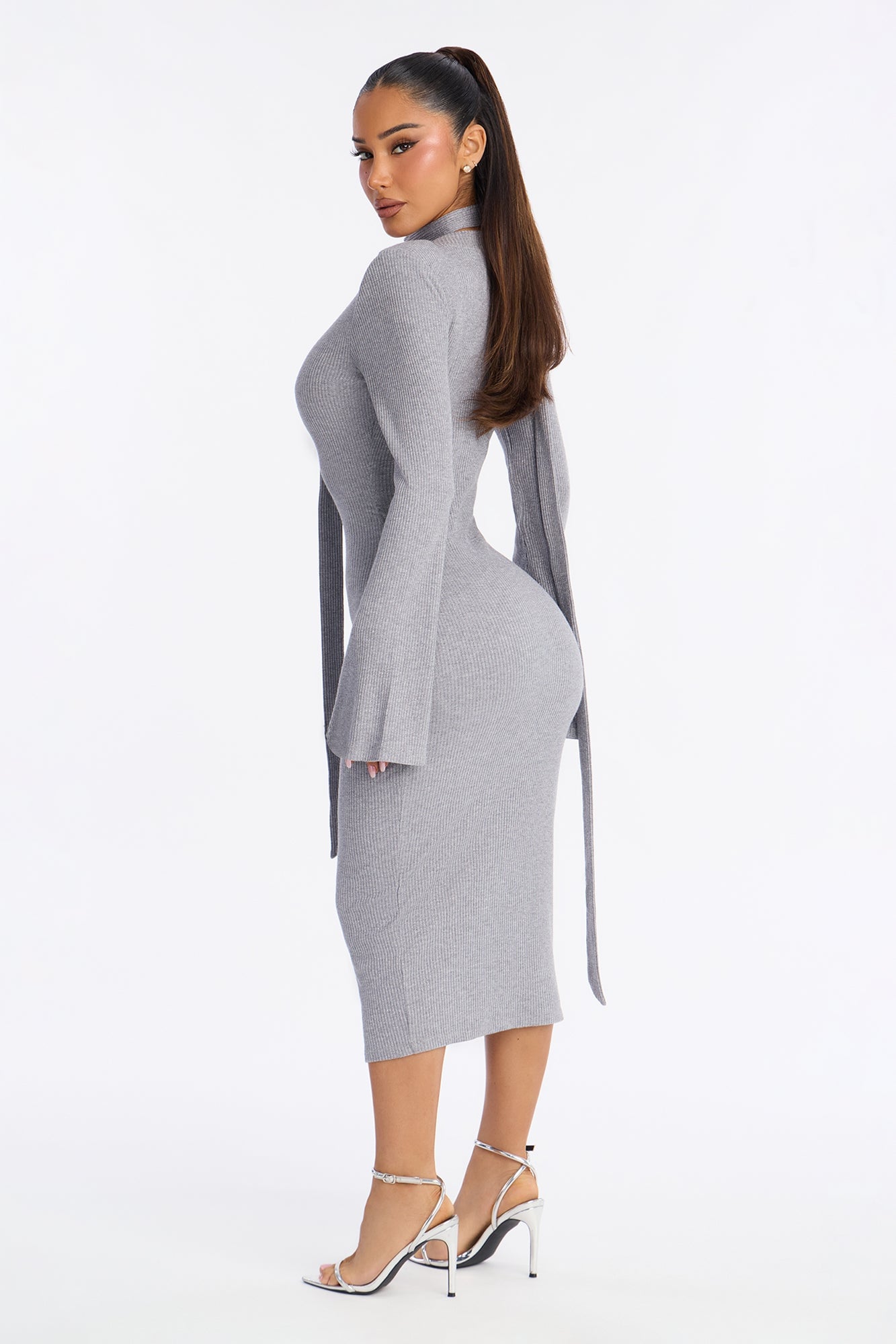 Camila Metallic Sweater Midi Dress - Grey image 8