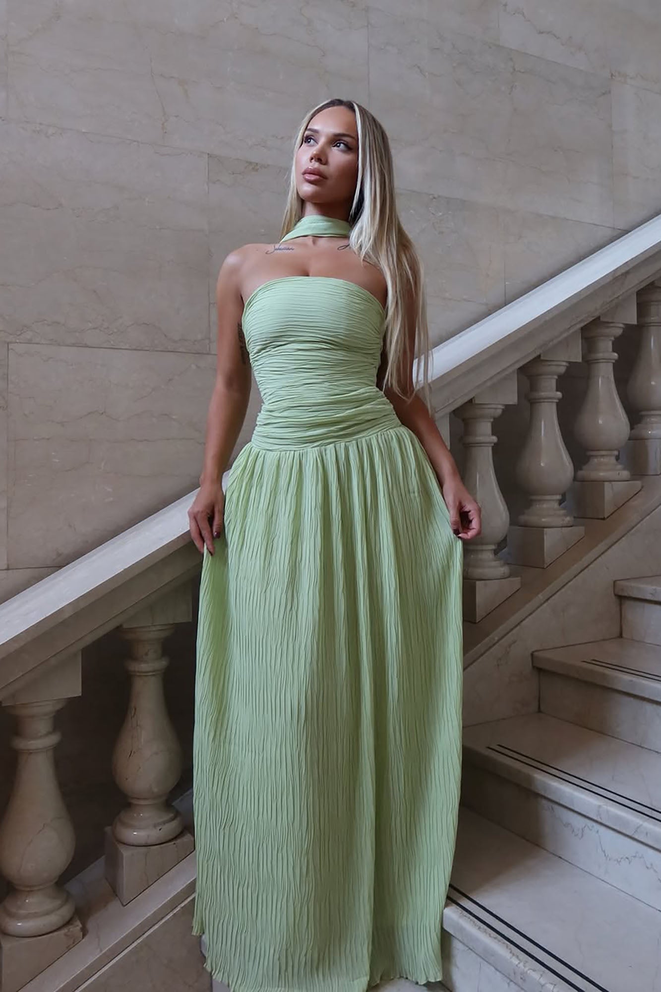 Marielle Pleated Scarf Gown - Sage image 8