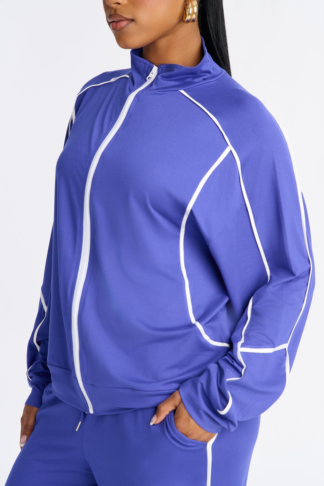 Lined Up Zip Up Hoodie - Royal image 6