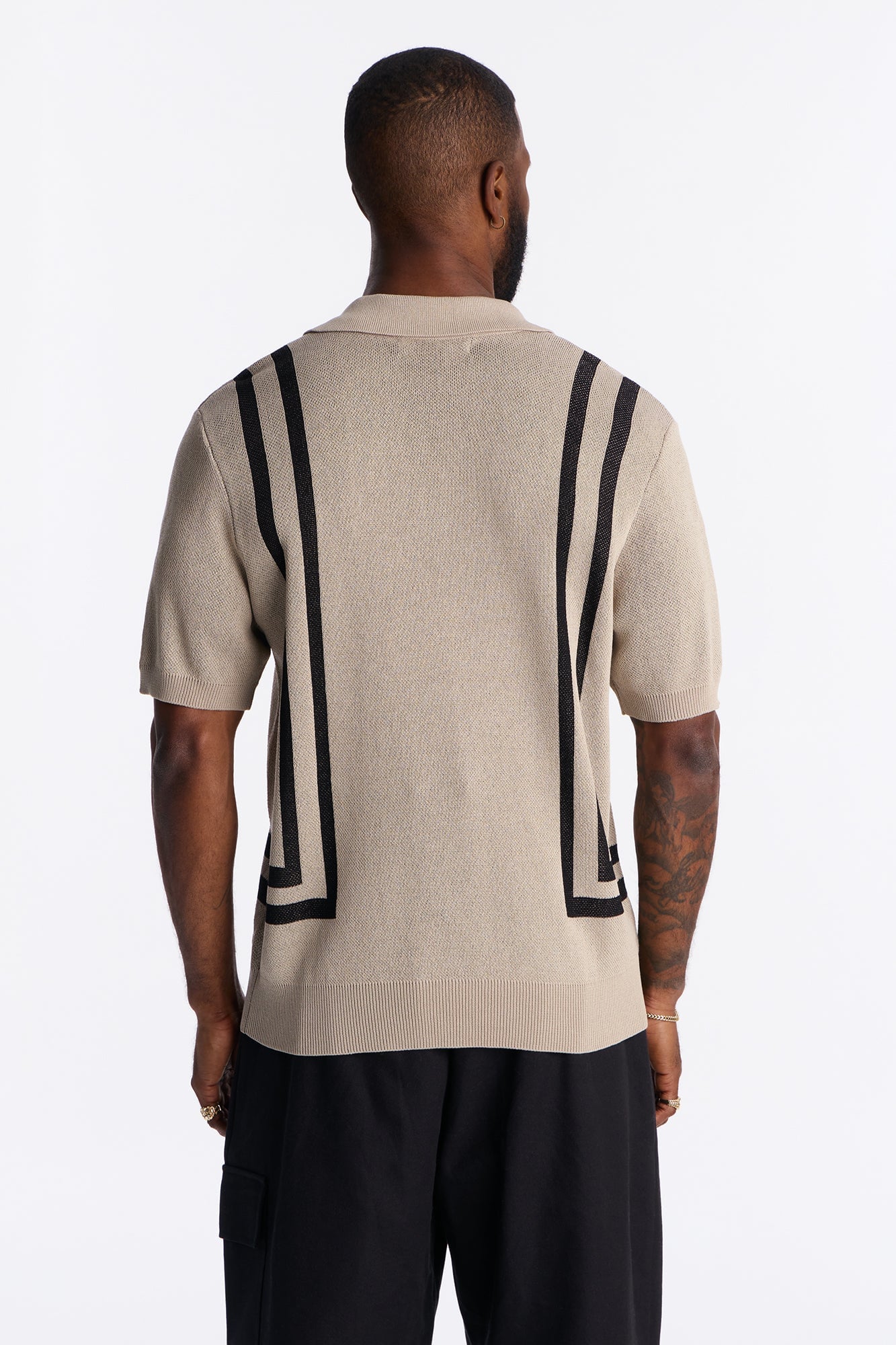 Seeing Lines Knit Johnny Collar Shirt - Tan image 7