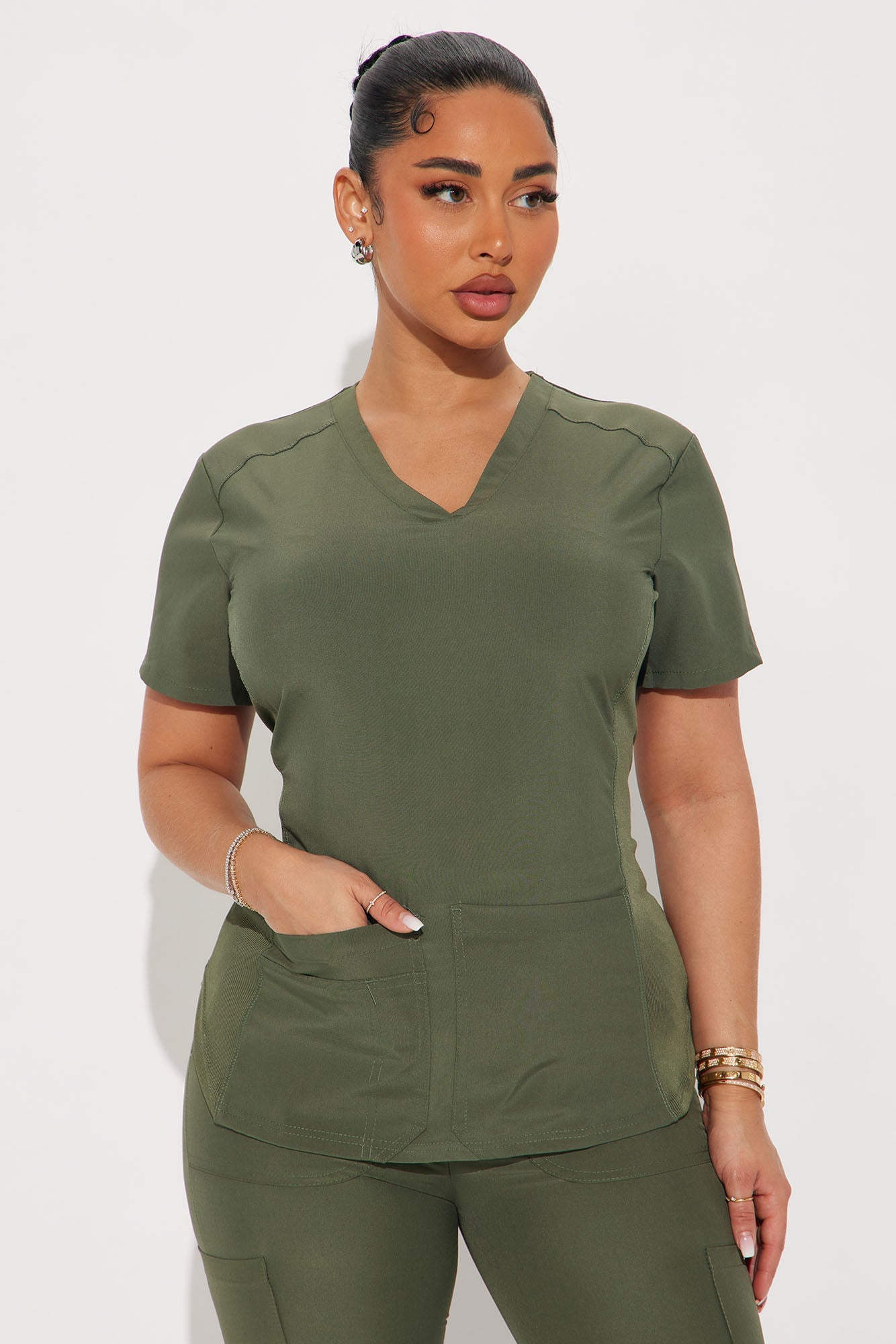 Full Shift 4 Way Stretch Uniform Scrub Set - Olive image 5