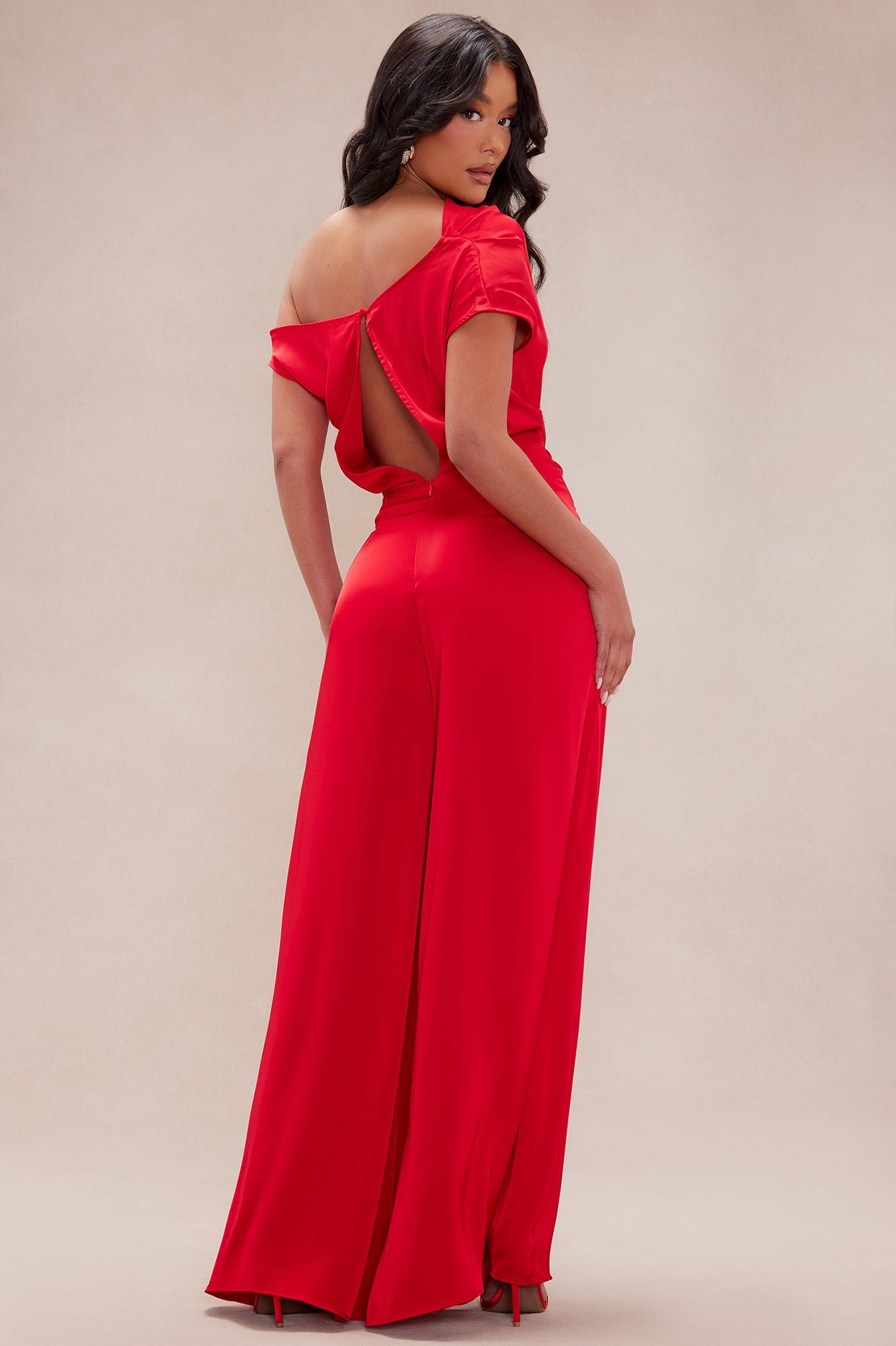 Jessie Satin Wide Leg Jumpsuit - Red image 4
