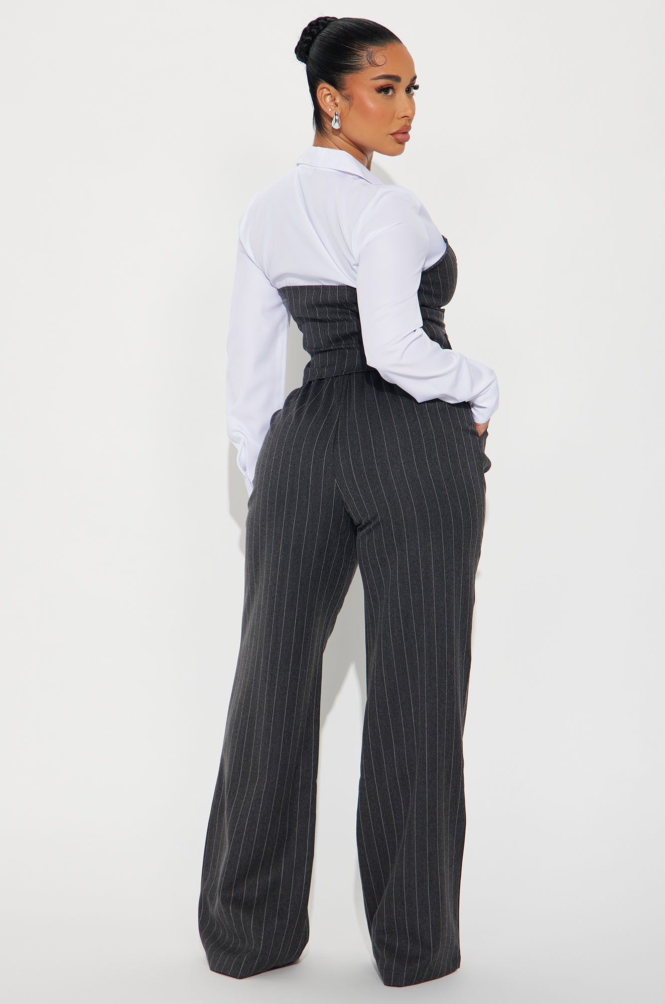 In Attendance Pinstripe Wide Leg Pant Set - Black image 6