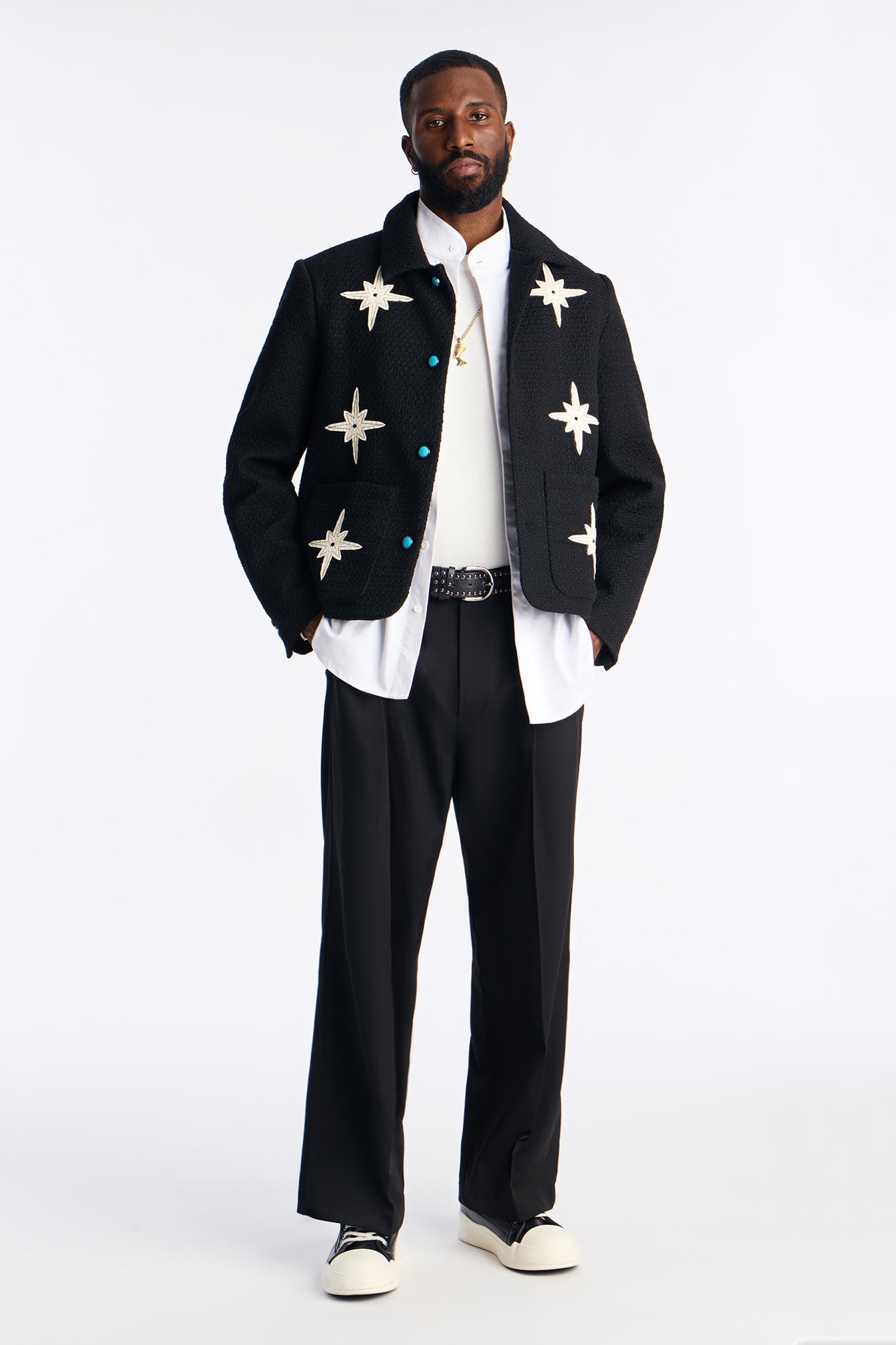Cropped Tweed Bright Etoile Button Up Jacket - Black image 8