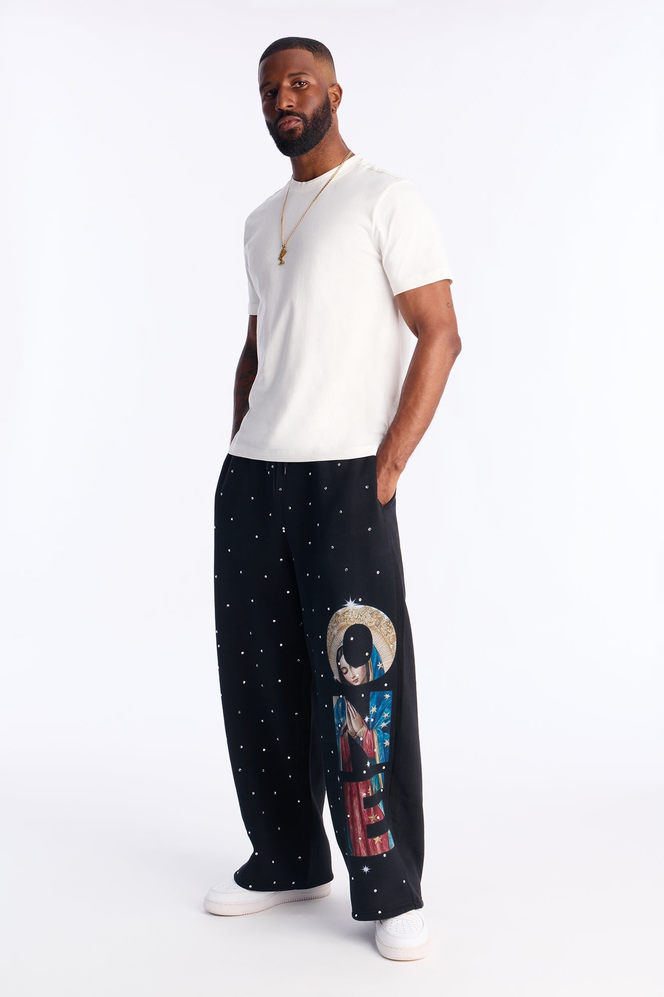 Praying Hands Wide Leg Sweatpants - Black image 7