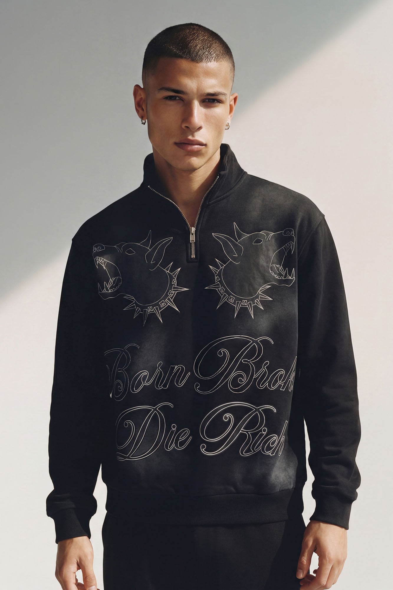 Tayson Die Rich Quarter Zip Sweatshirt - Black Wash image 4