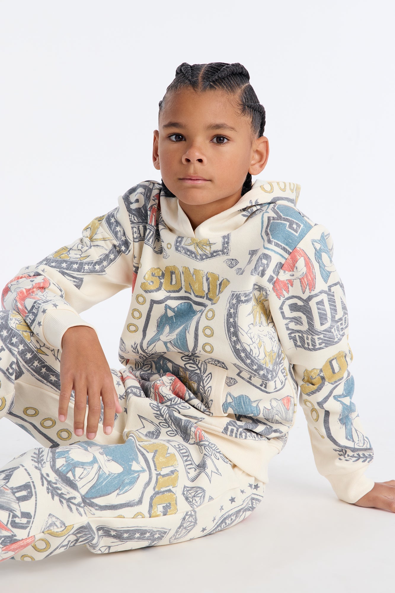 Mini Sonic The Hedgehog All Over Print Jogger Pant Set - Cream image 4