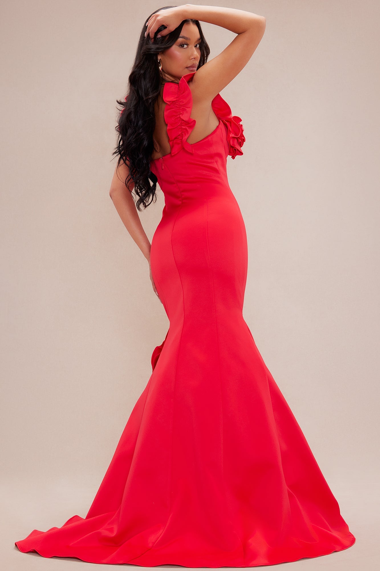 Sofia Floral Applique Satin Gown - Red image 5