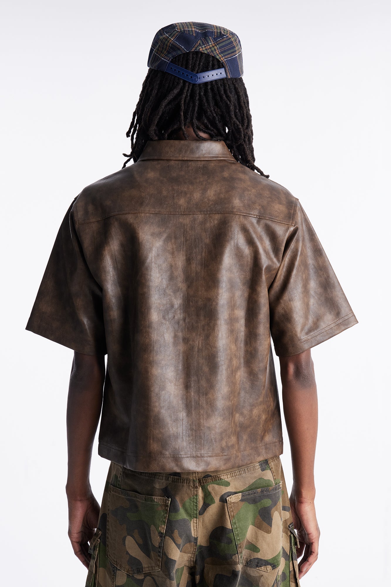 2 Stud Faux Leather Leather Zip Up Shirt - Brown image 10