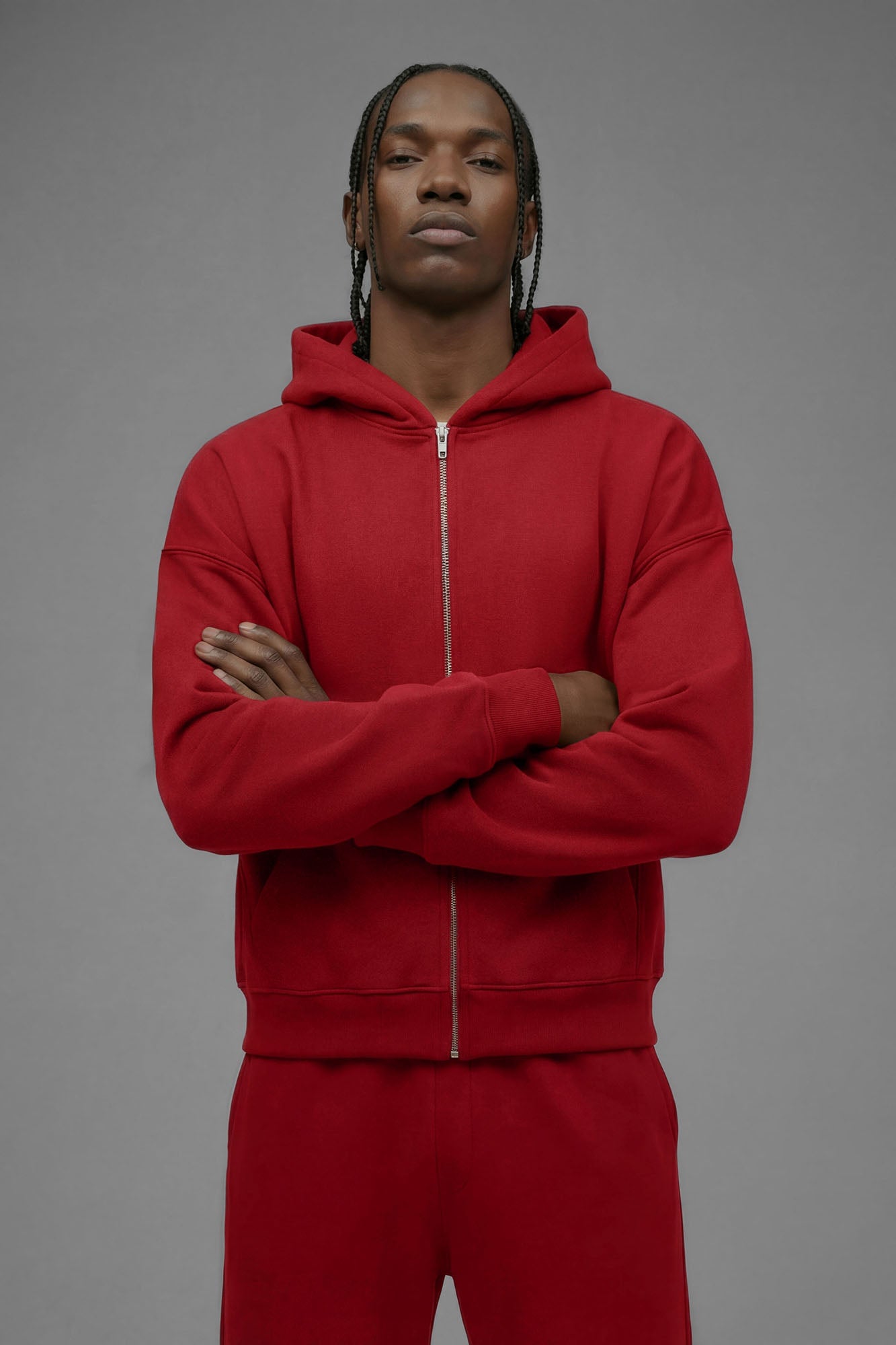 410 Oversized Cropped Zip Hoodie - Red image 2