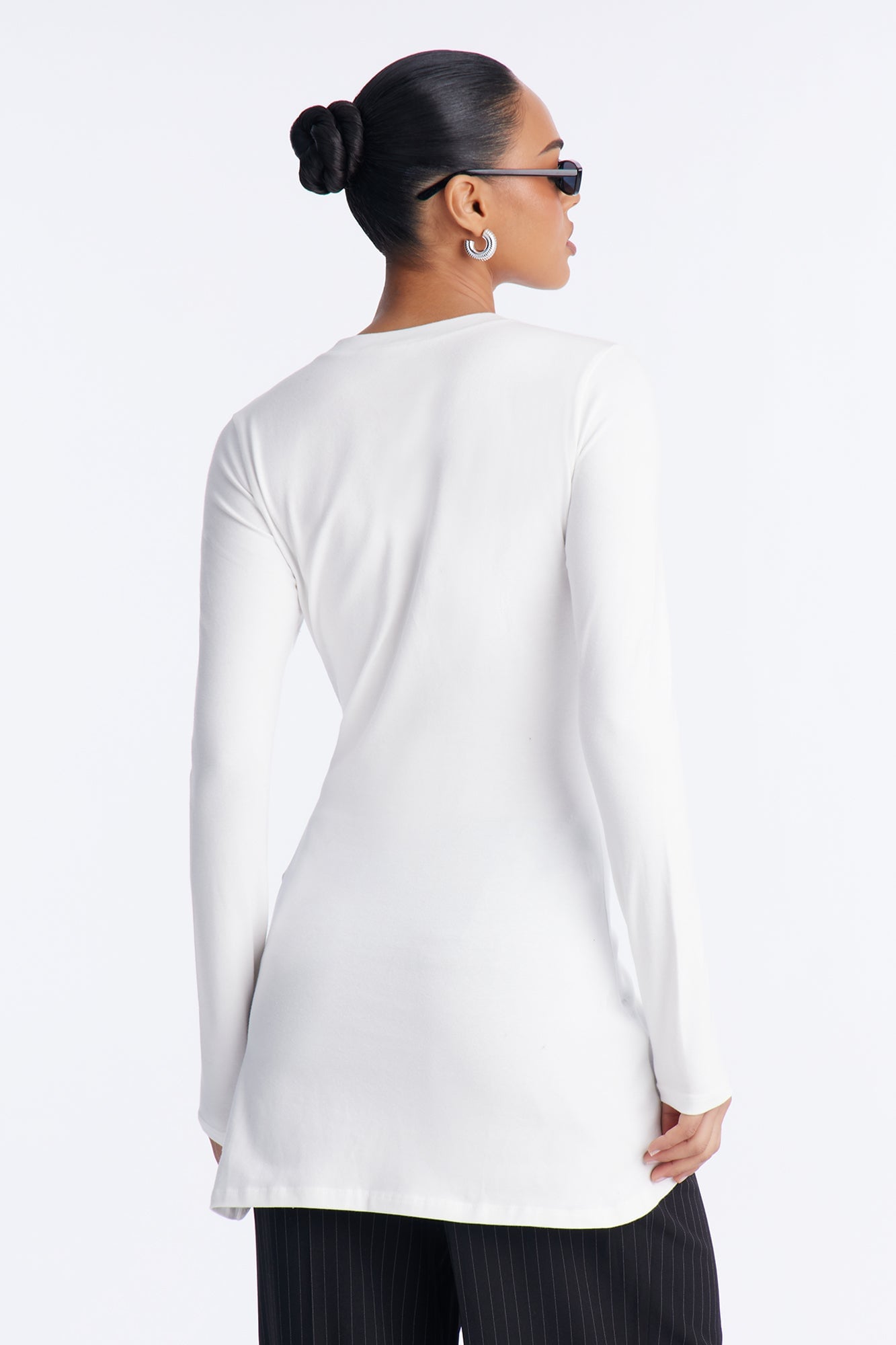 Soft Allure Ruched Asymmetrical Long Sleeve Top - White image 8