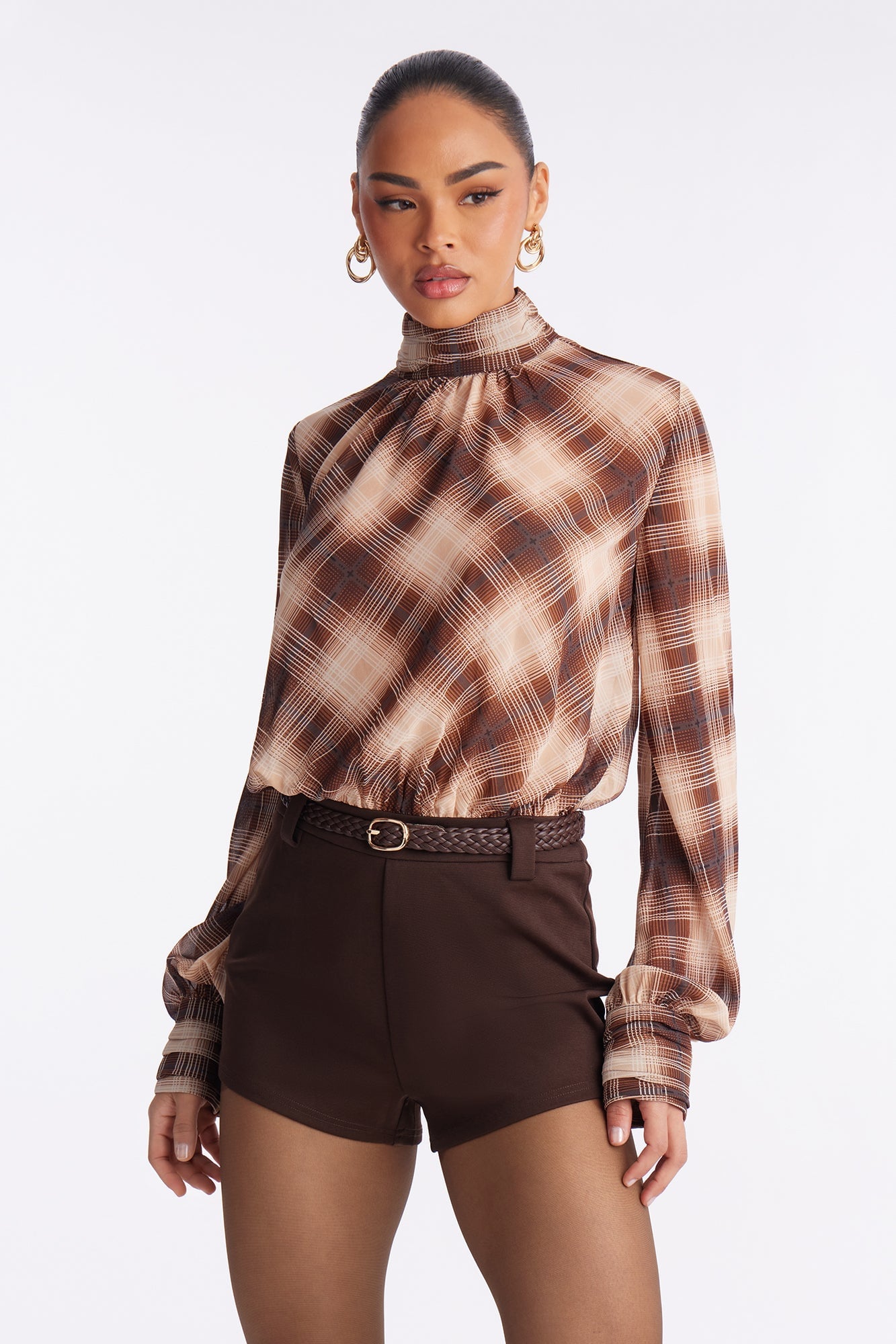 Prep And Plaid Micro Short Romper - Brown image 2