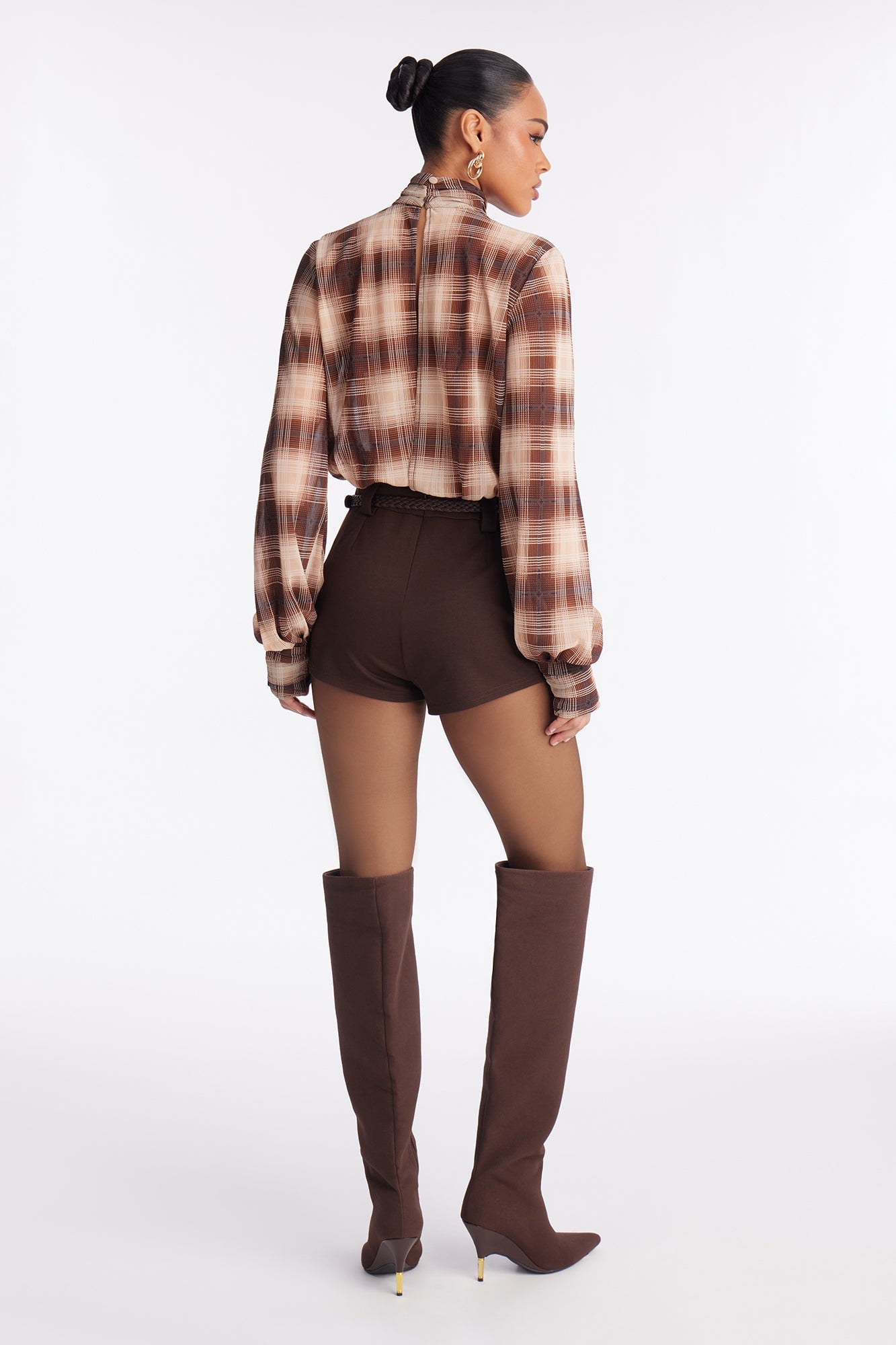 Prep And Plaid Micro Short Romper - Brown image 4