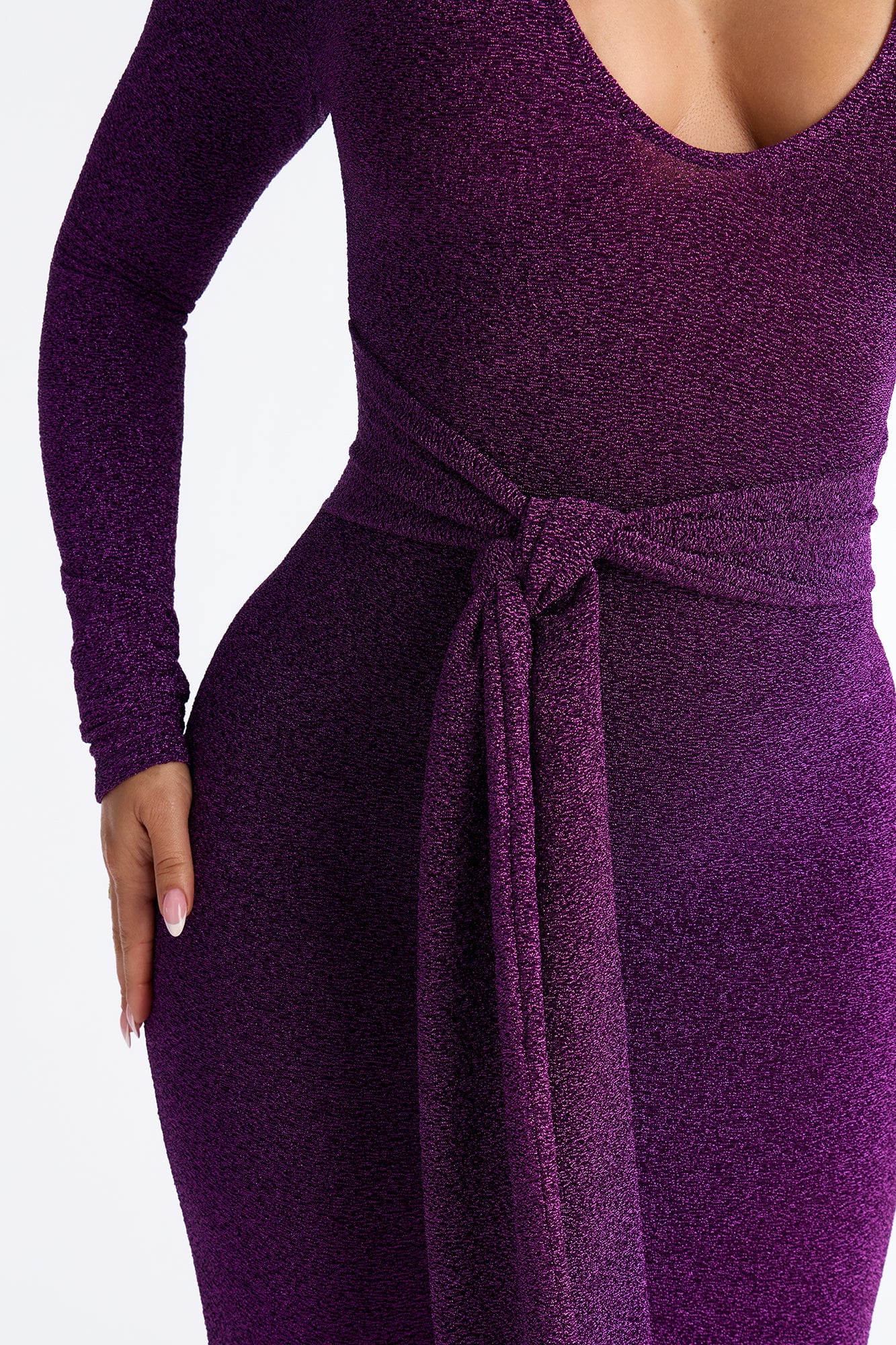 Oaklyn Long Sleeve Metallic Midi Dress - Purple image 7