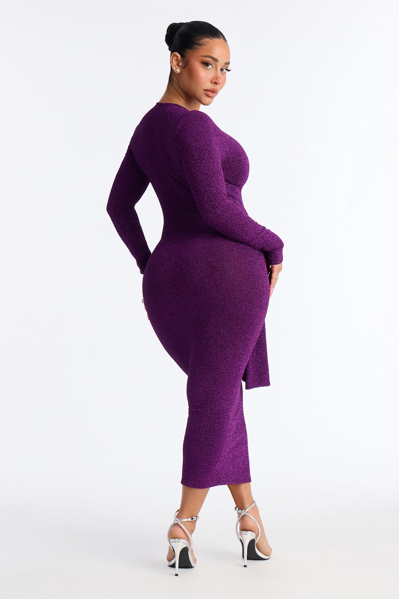 Oaklyn Long Sleeve Metallic Midi Dress - Purple image 8
