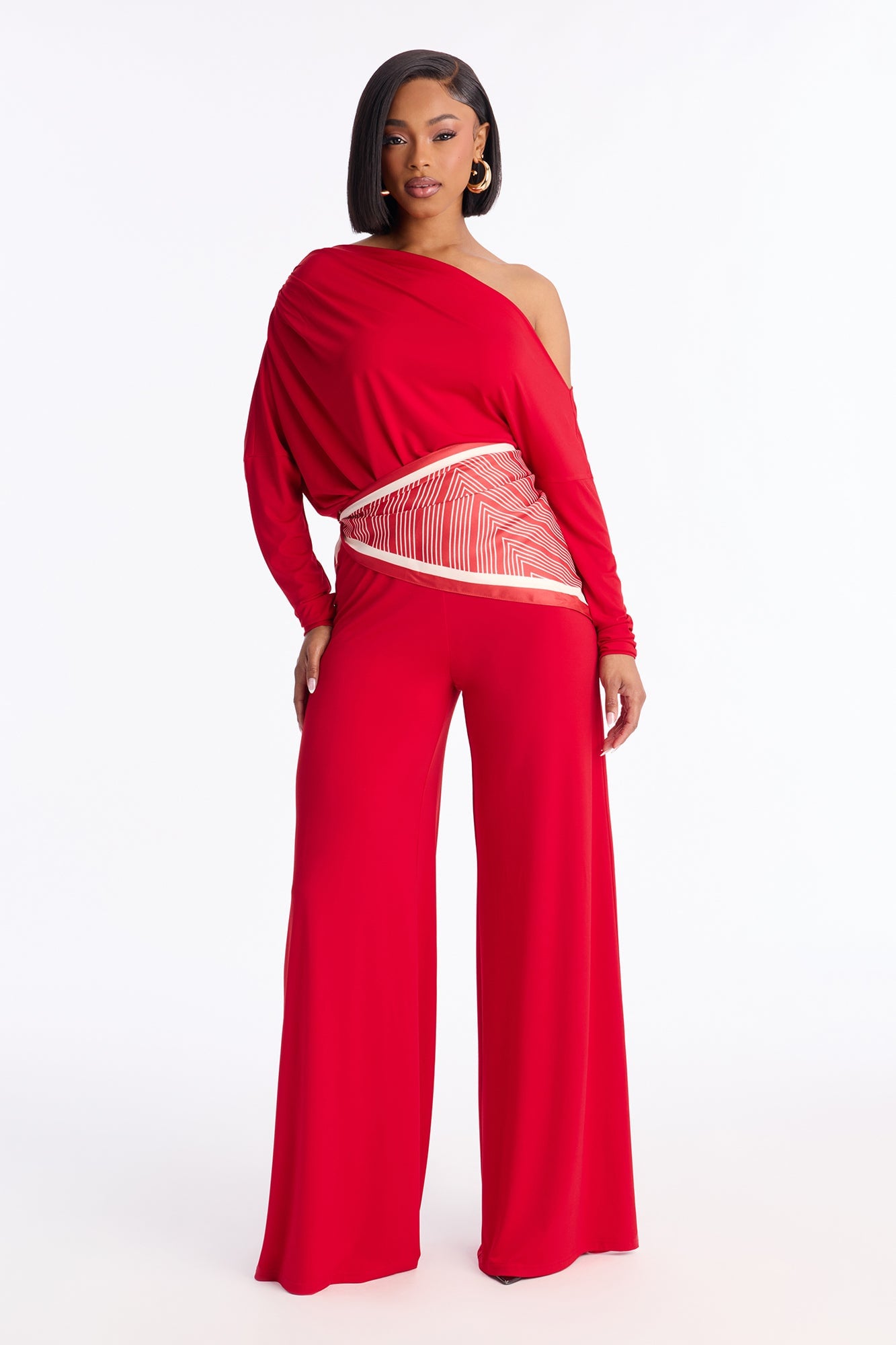 Define Me 3 Piece Scarf Pant Set - Red image 1