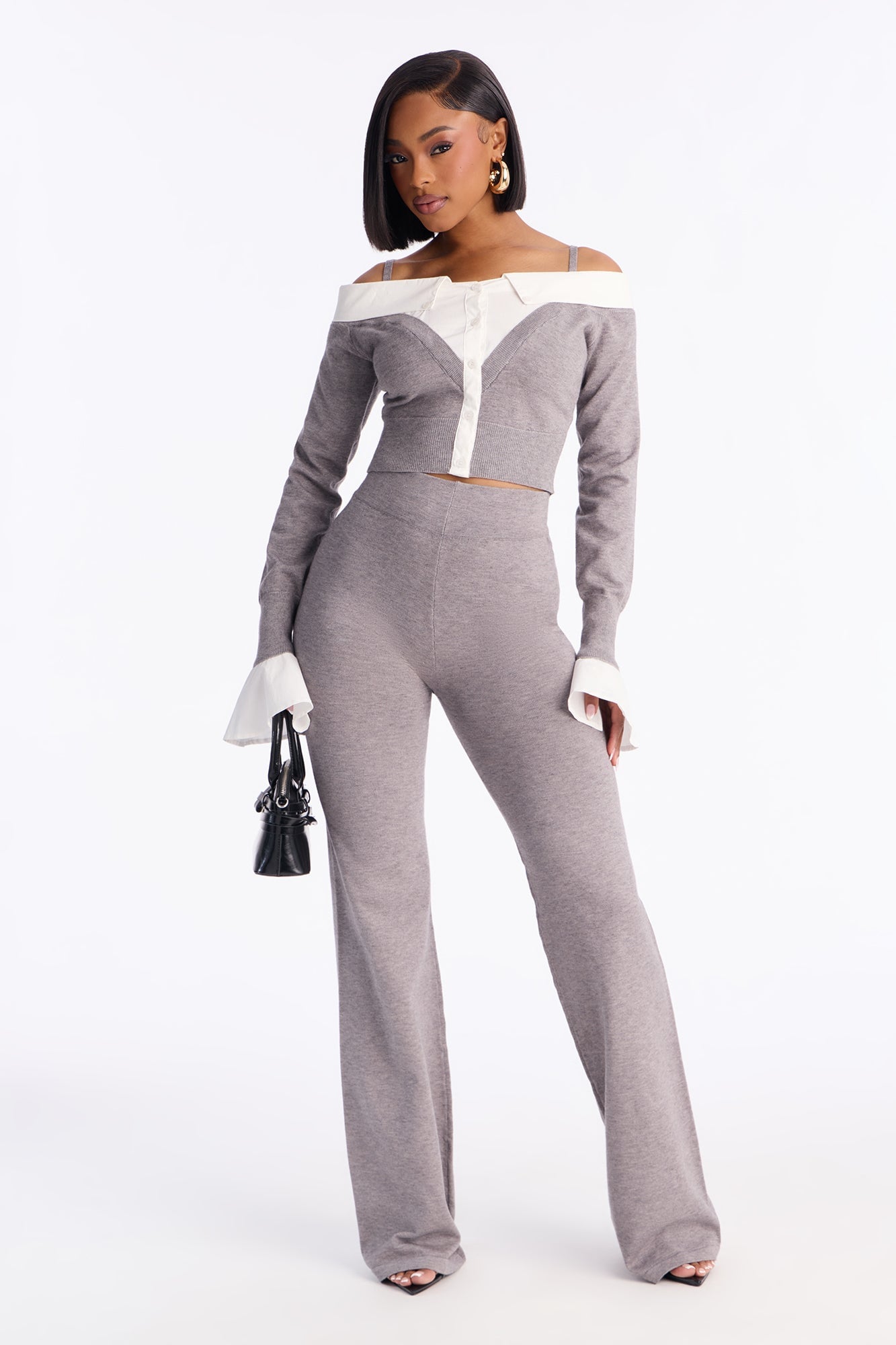 Katherine Sweater Off Shoulder Pant Set - Grey image 1