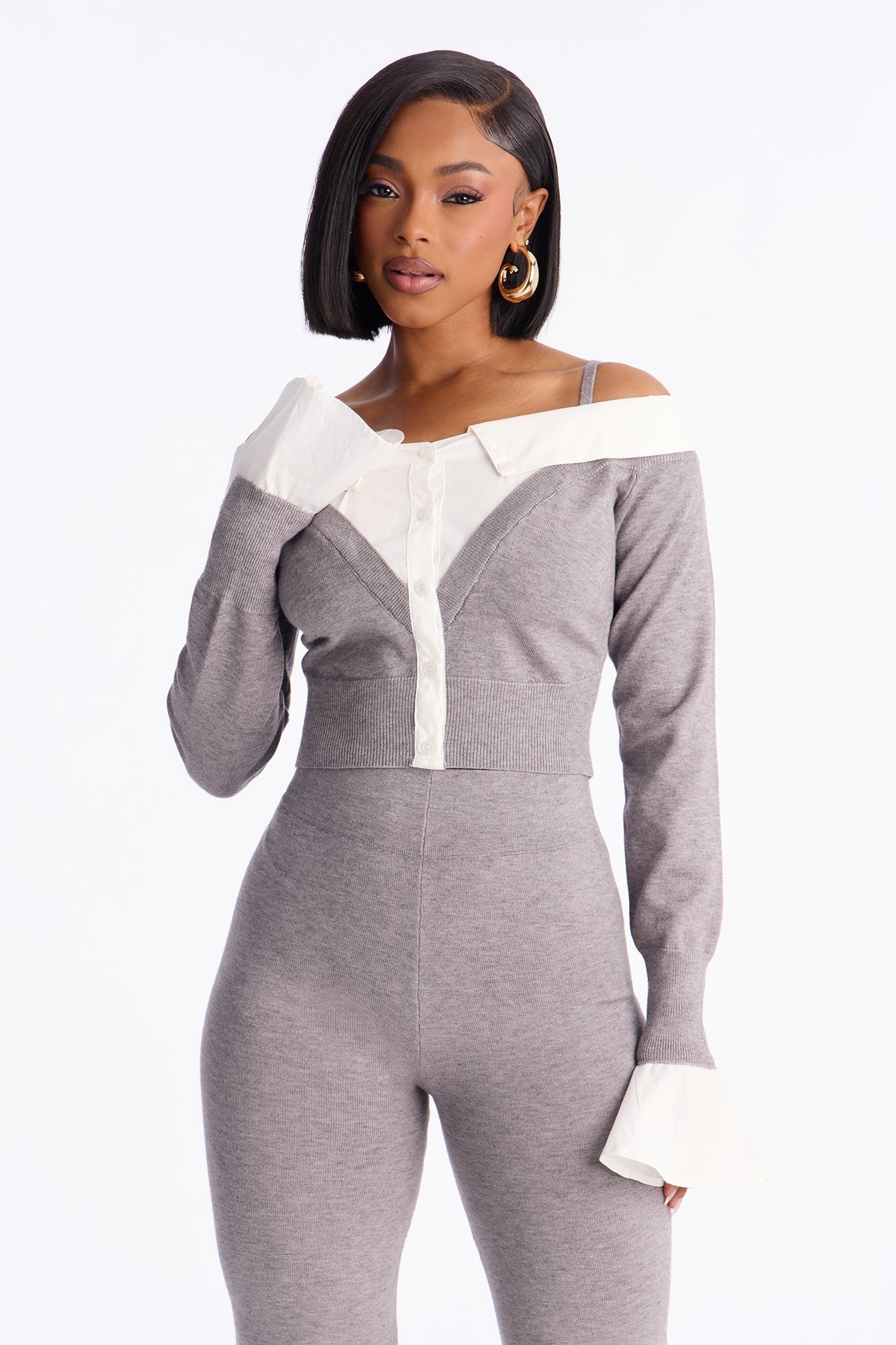 Katherine Sweater Off Shoulder Pant Set - Grey image 2