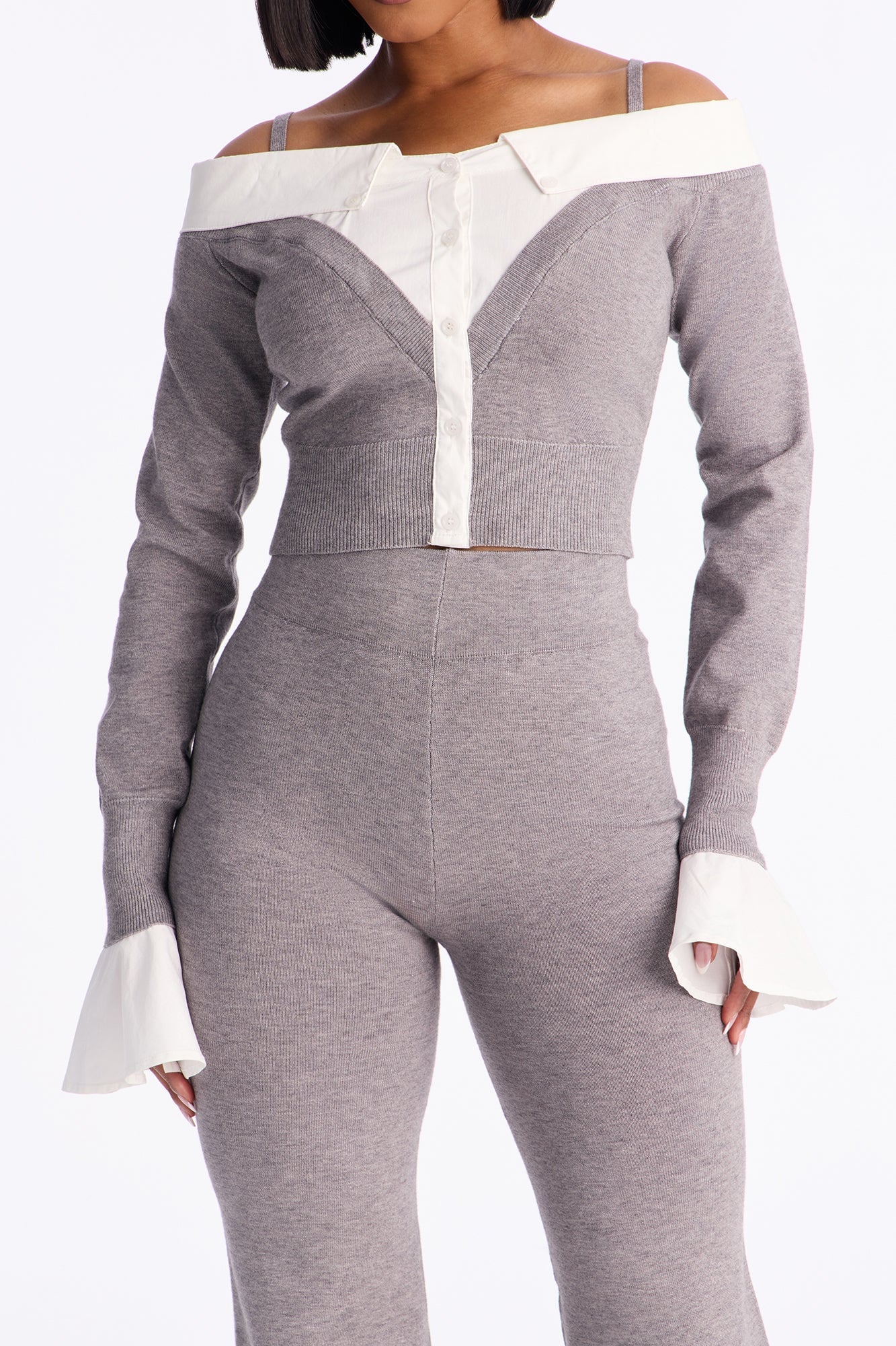 Katherine Sweater Off Shoulder Pant Set - Grey image 3