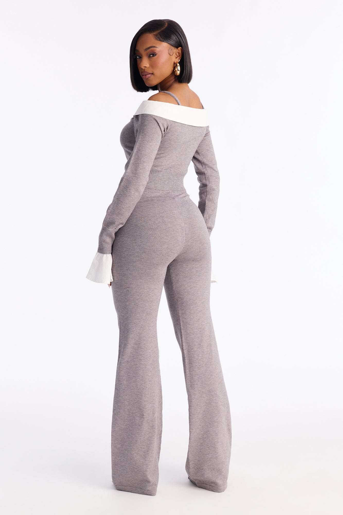 Katherine Sweater Off Shoulder Pant Set - Grey image 4