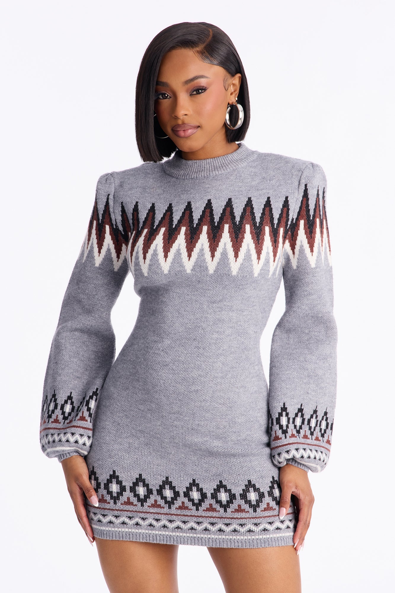 Fireside Nights Long Sleeve Sweater Mini Dress - Grey image 6