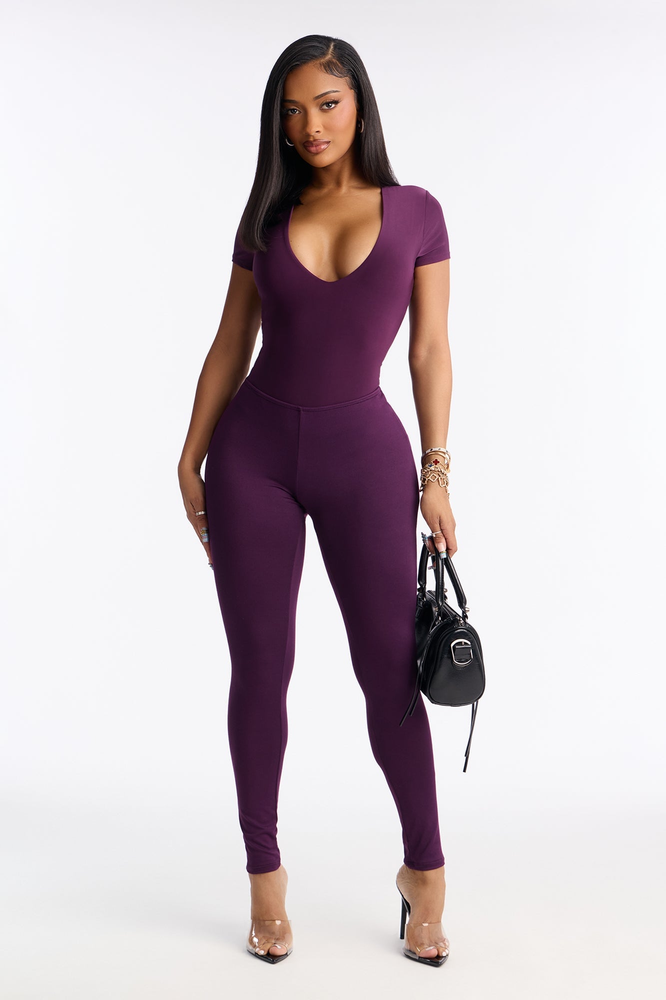 Feeling Cheeky Mid Rise Ruched Butt Legging - Plum image 5