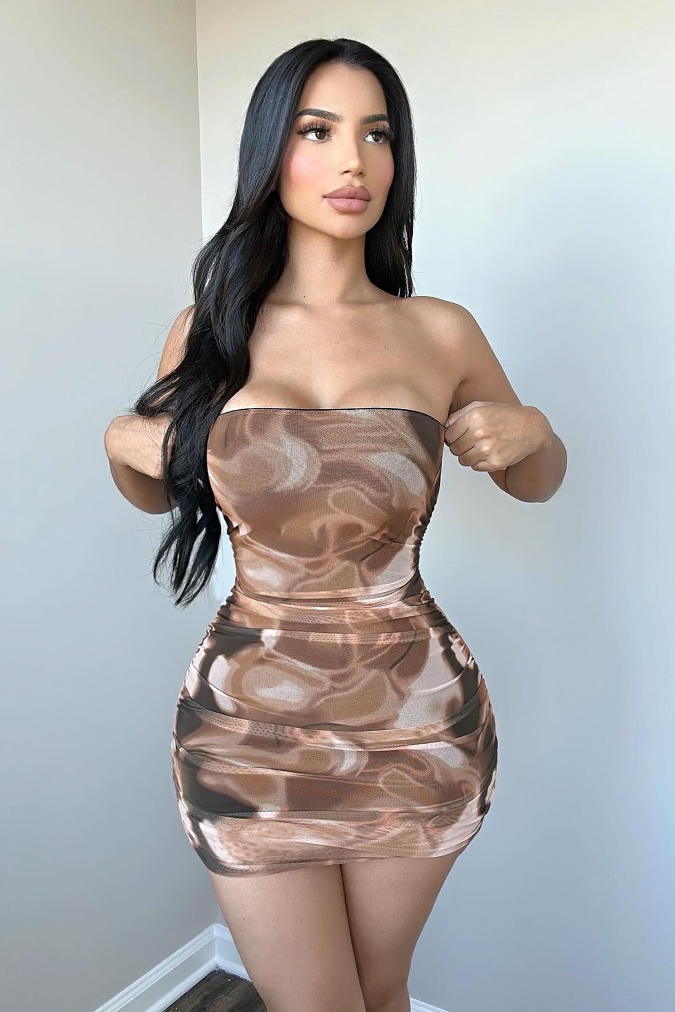 Kacy Mesh Mini Dress - Brown/combo image 7