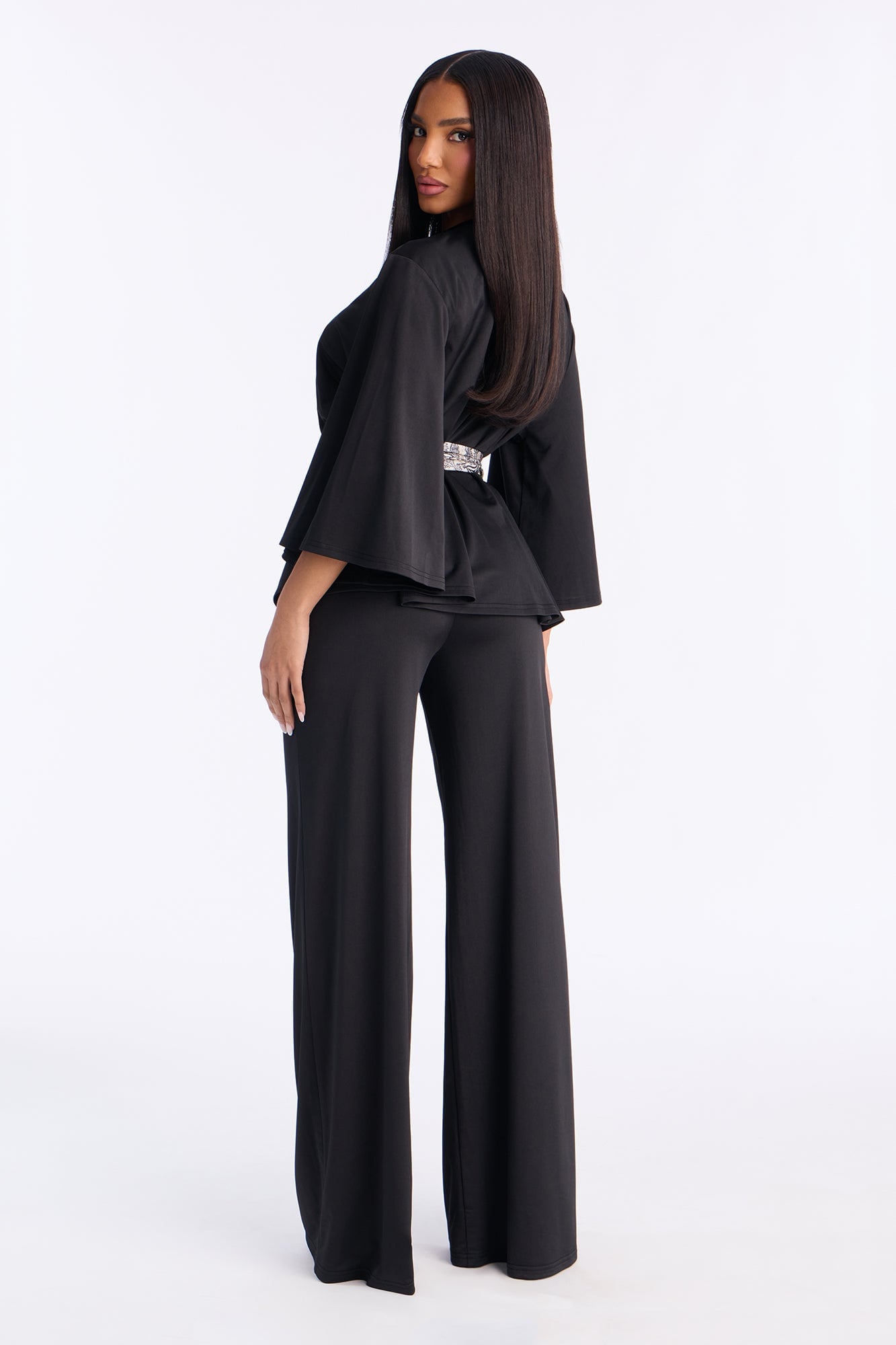 Normani 3 Piece Scarf Belt Pant Set - Black image 7