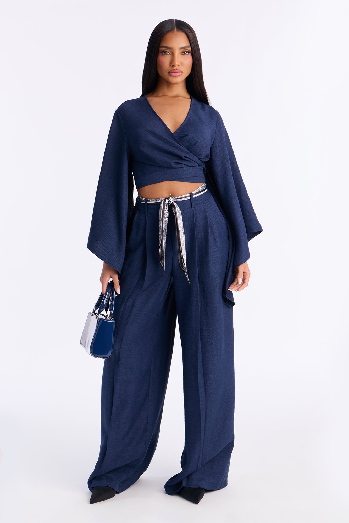 Nara Scarf Belt Pant set - Navy image 5