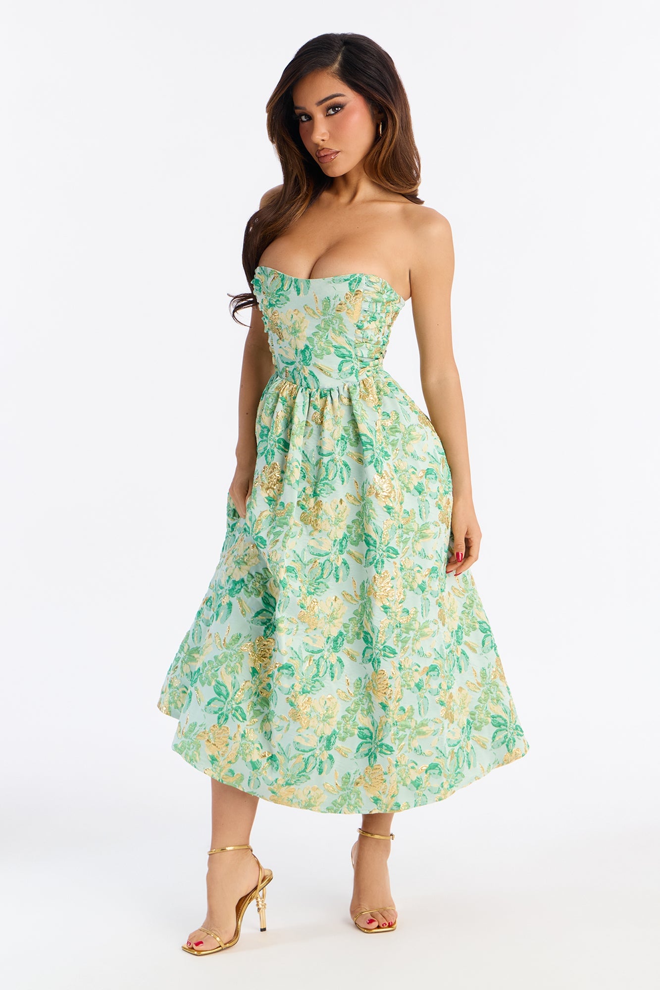 Sweet Like Me Glitter Floral Jacquard Midi Dress - Green image 5