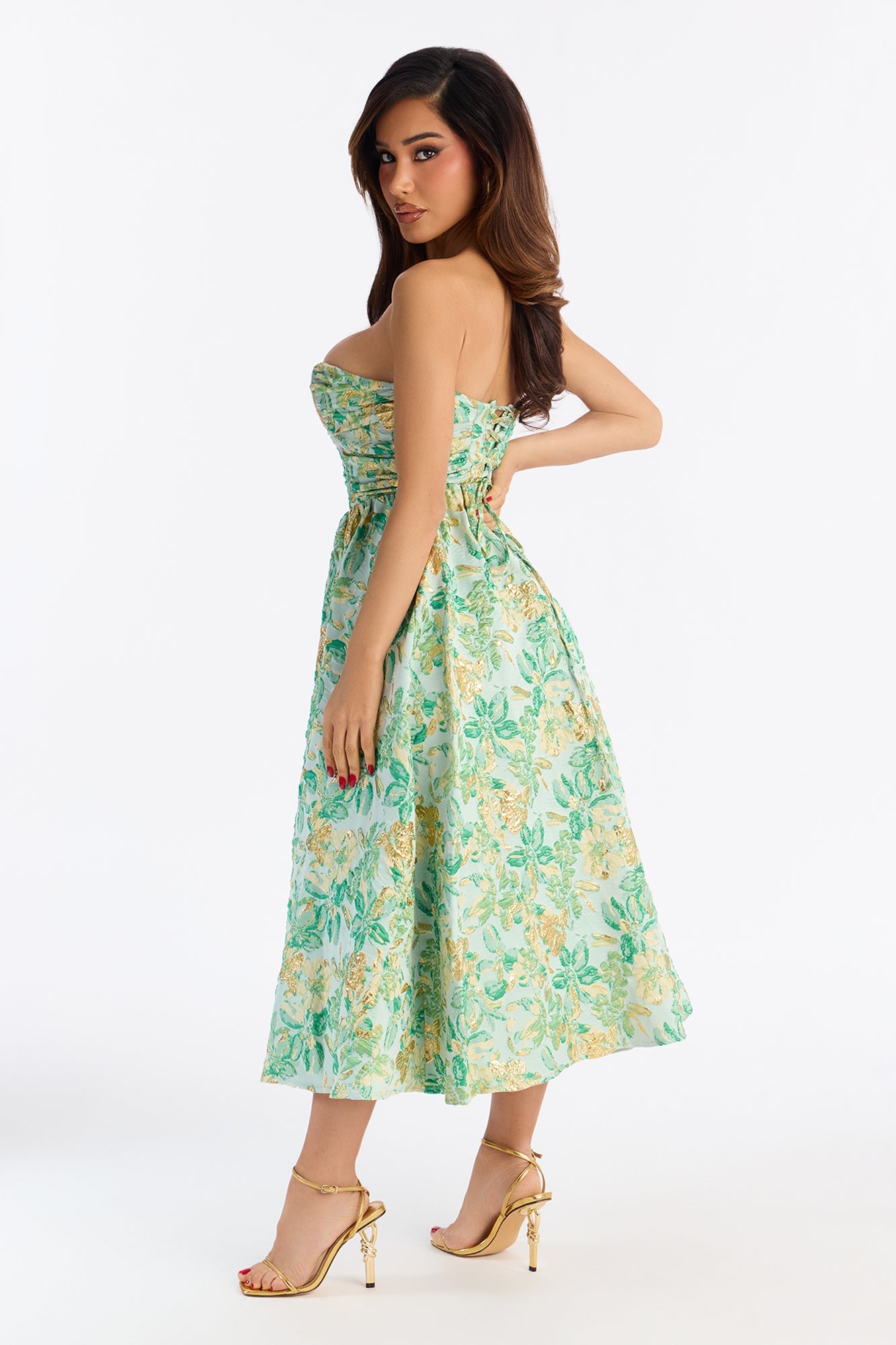 Sweet Like Me Glitter Floral Jacquard Midi Dress - Green image 8