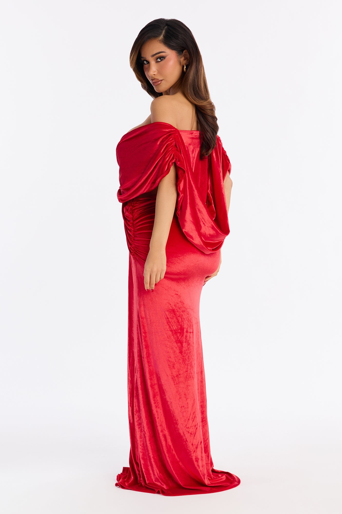 Maribel Draped Velvet Maxi Dress - Red image 8