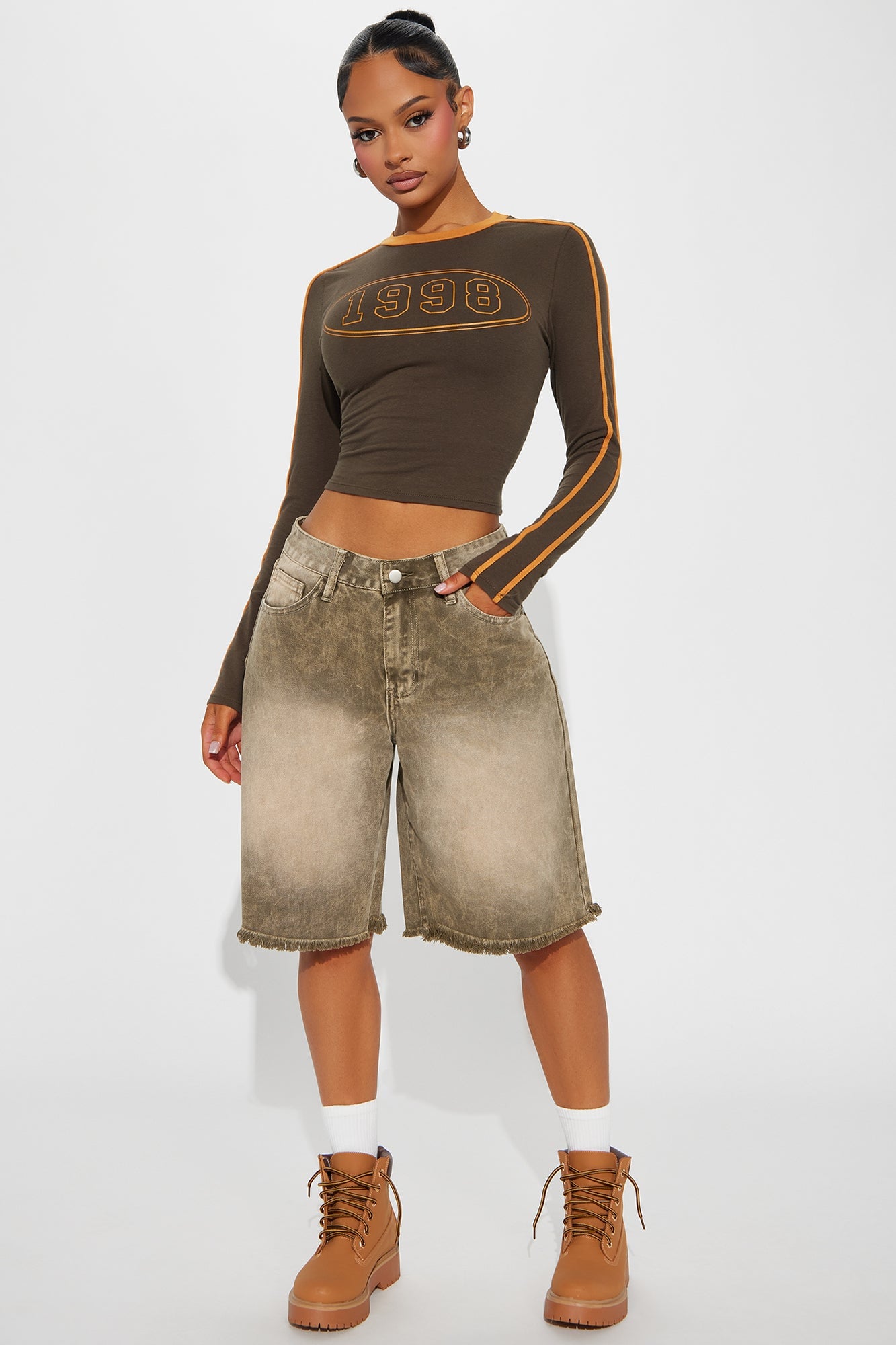 Come A Long Way Baggy Denim Jorts - Olive image 5