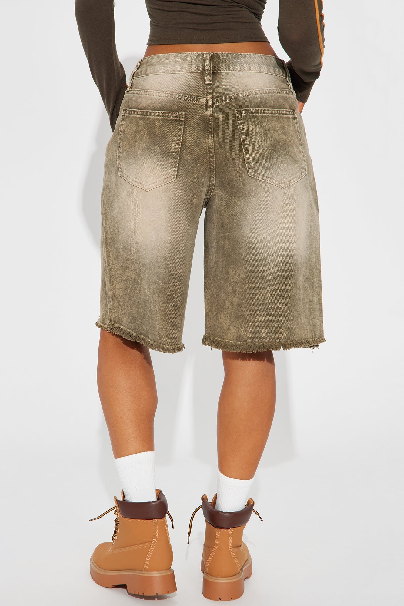 Come A Long Way Baggy Denim Jorts - Olive image 8