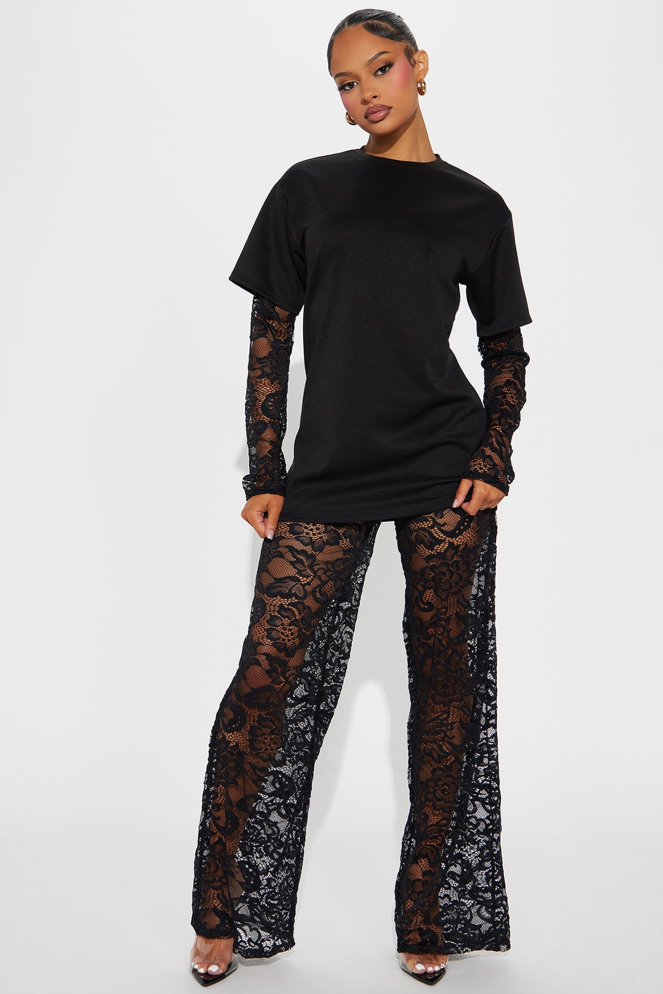 NYC Vibe Lace Pant Set - Black image 4