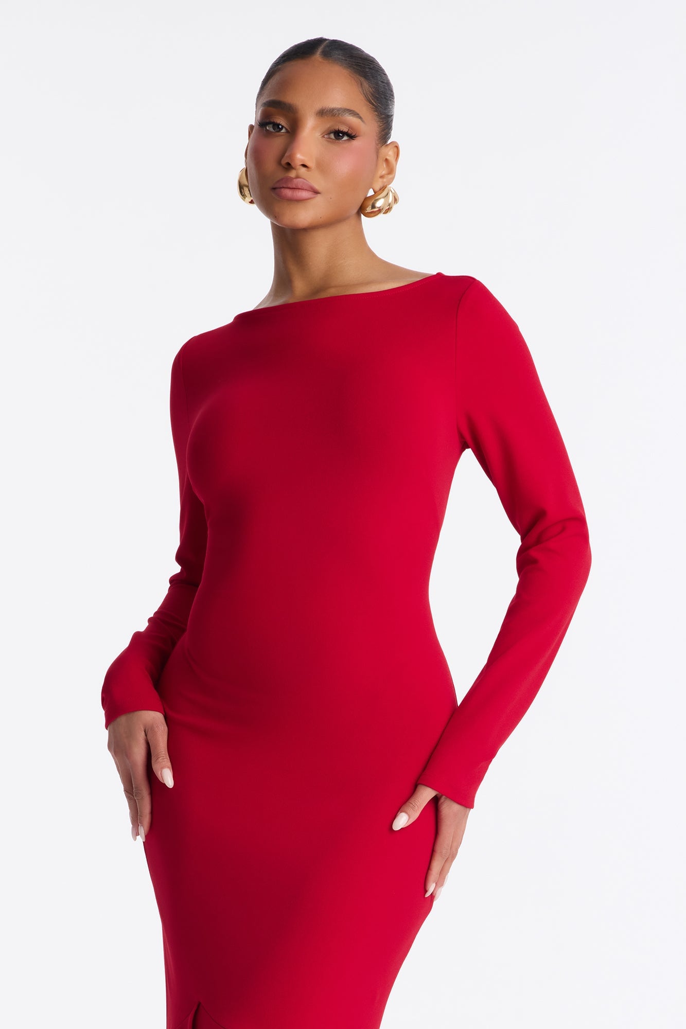 Bianca Long Sleeve Peplum Midi Dress - Red image 6