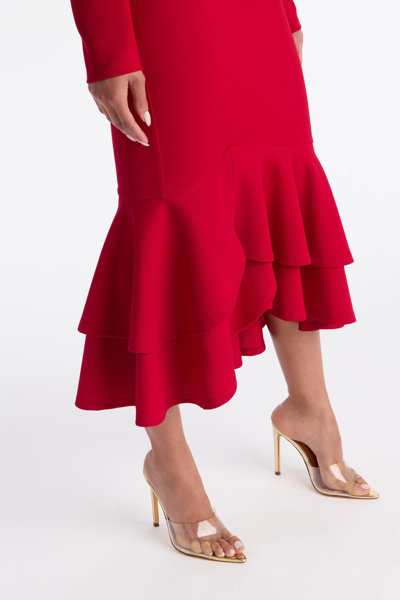 Bianca Long Sleeve Peplum Midi Dress - Red image 7