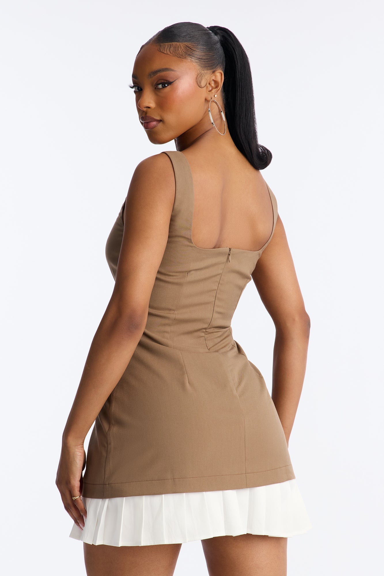 Presley Pleated Mini Dress - Mocha image 6