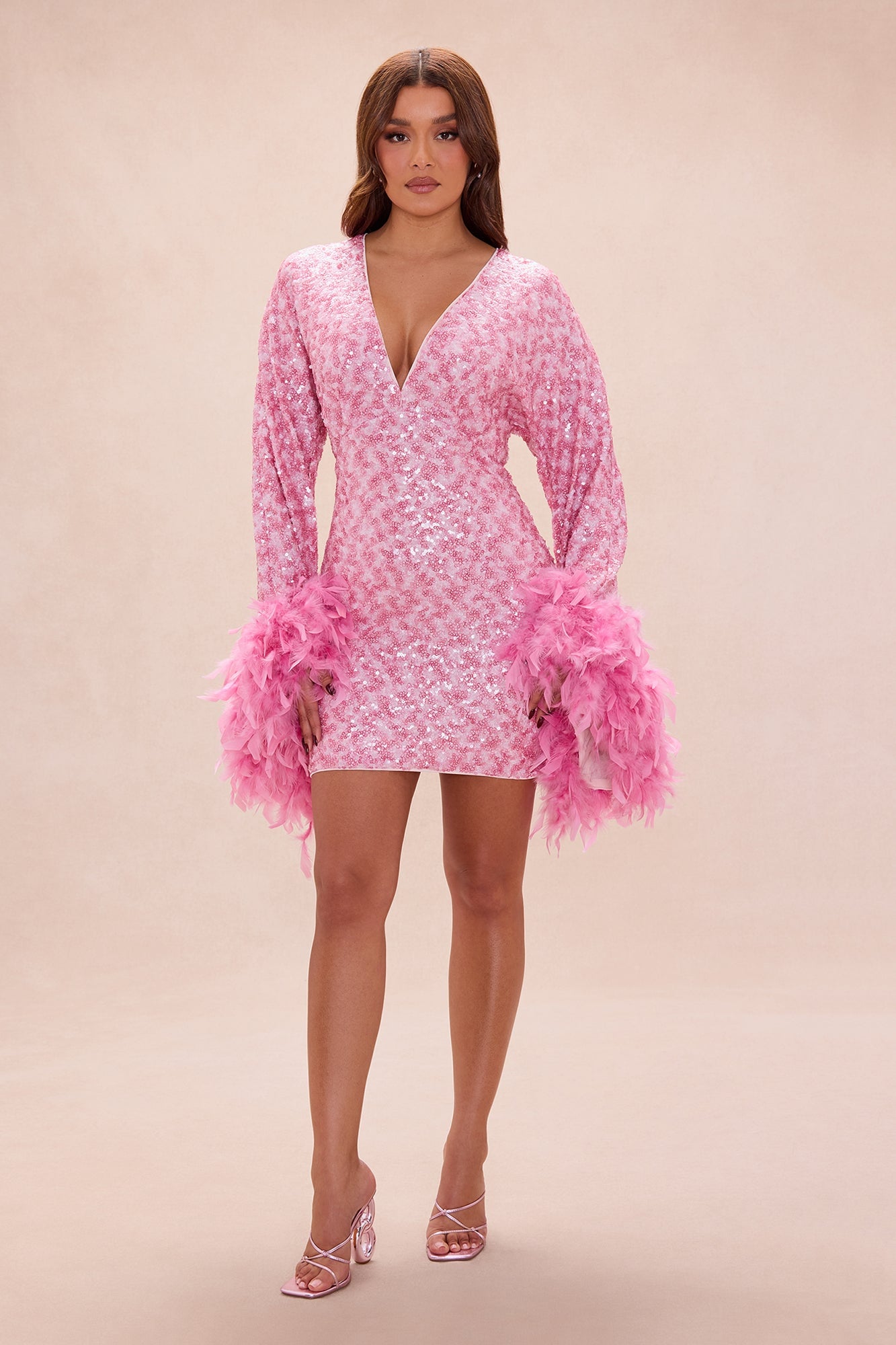 Opal Dreams Feathered Sequin Mini Dress - Pink image 6