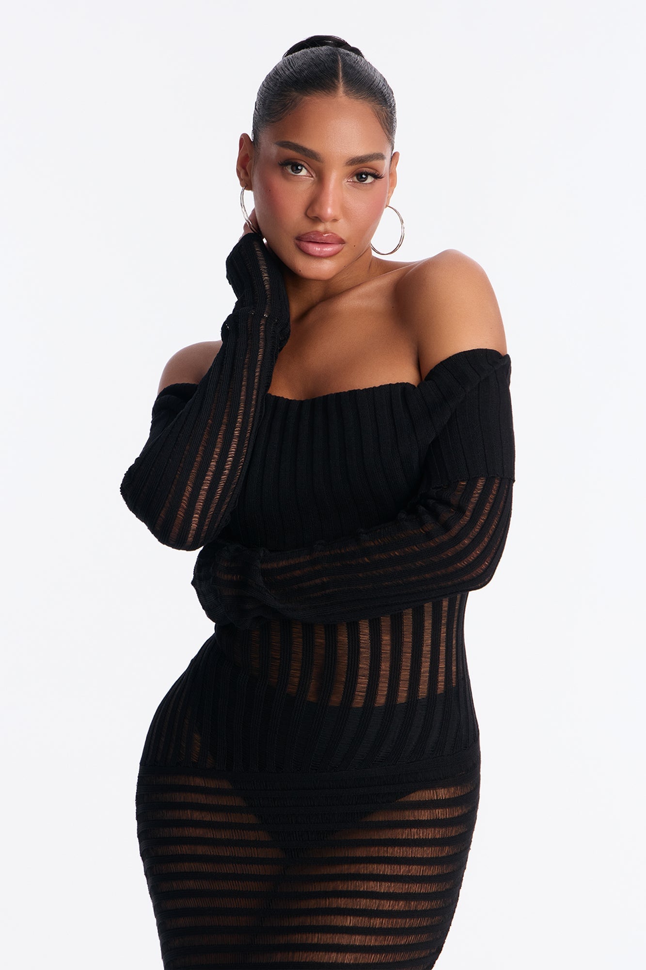 Sheer Instinct Sweater Maxi Dress - Black image 2