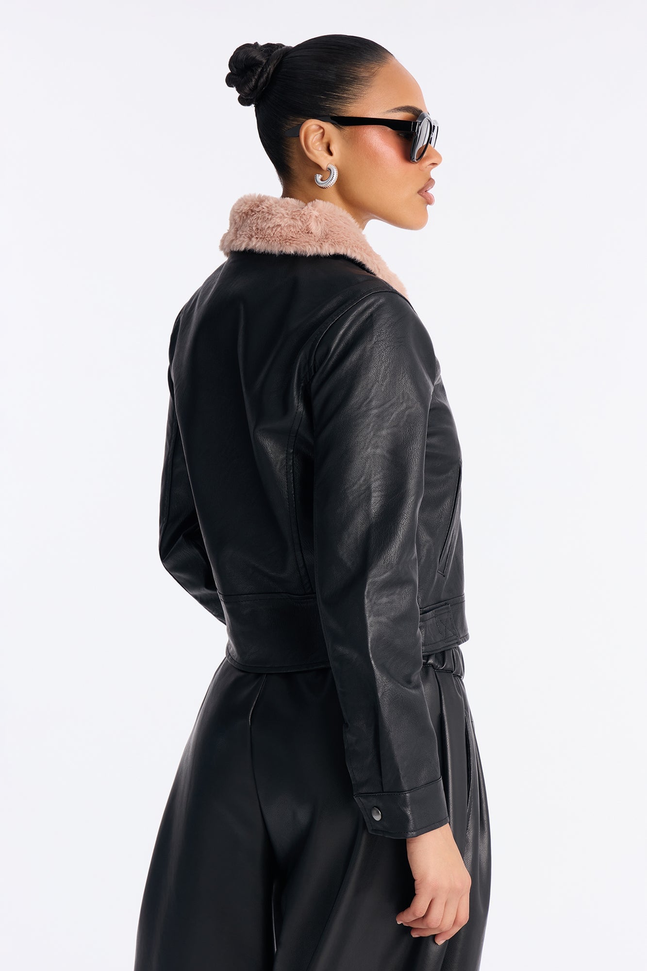 Karissa Faux Leather Fur Collar Moto Jacket - Black image 4