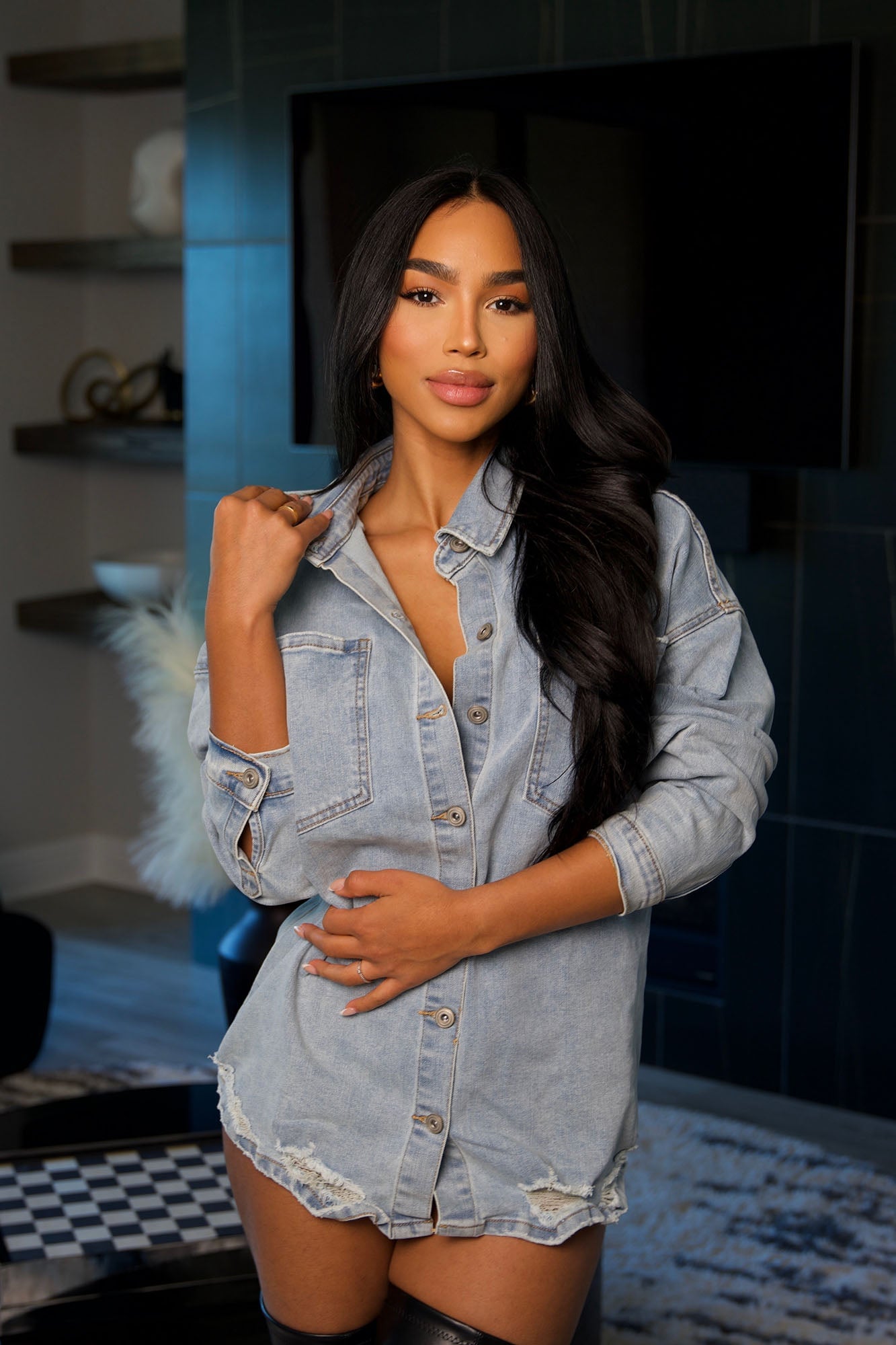 Had Me At Hello Denim Shacket - Light Wash image 8