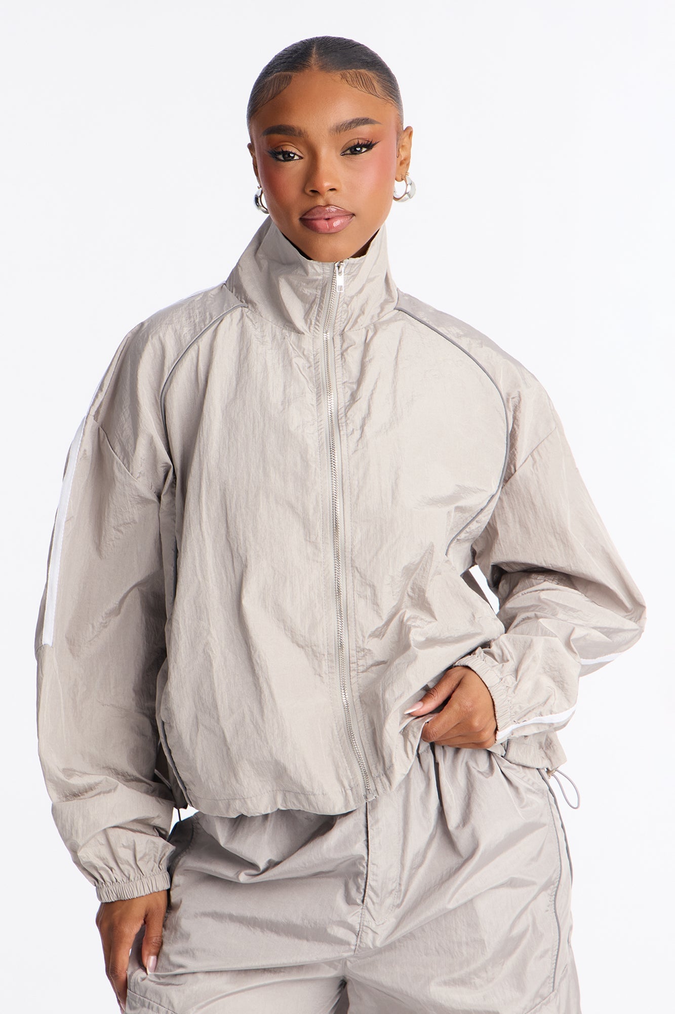 Life Of Leisure Windbreaker Funnel Neck Jacket - Grey image 5