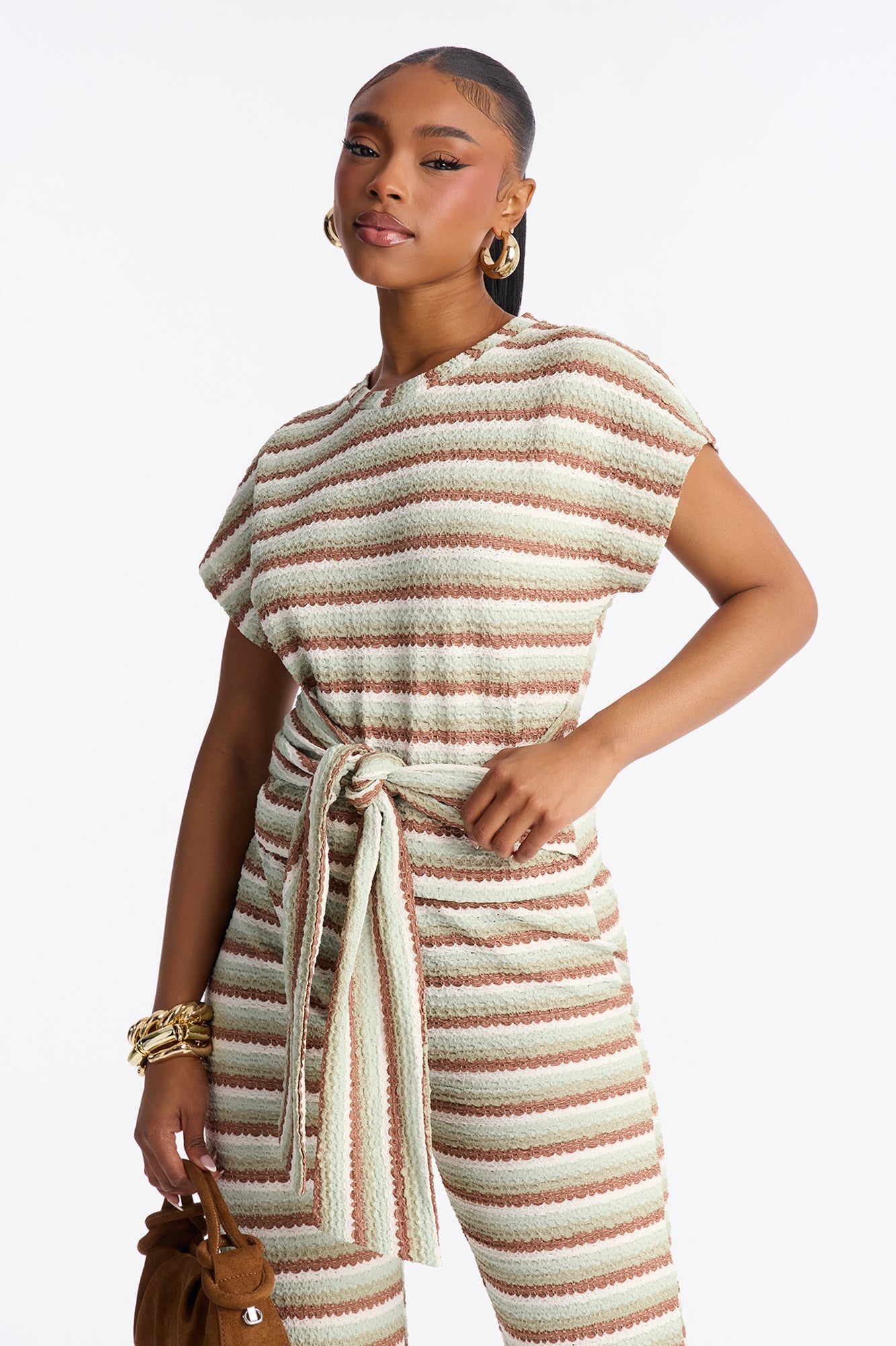 Lucia Textured Striped Pant Set - Olive image 3