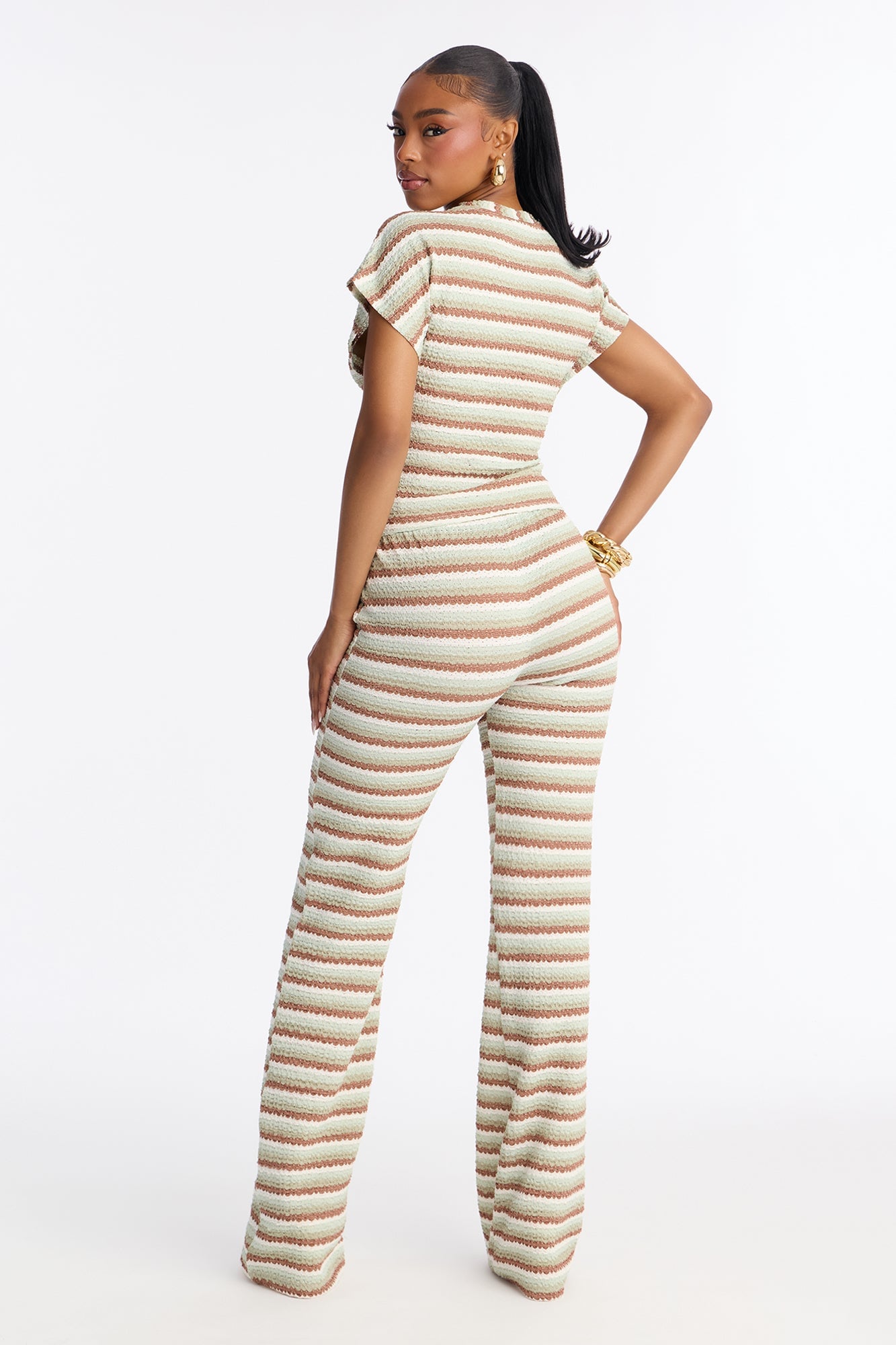 Lucia Textured Striped Pant Set - Olive image 4